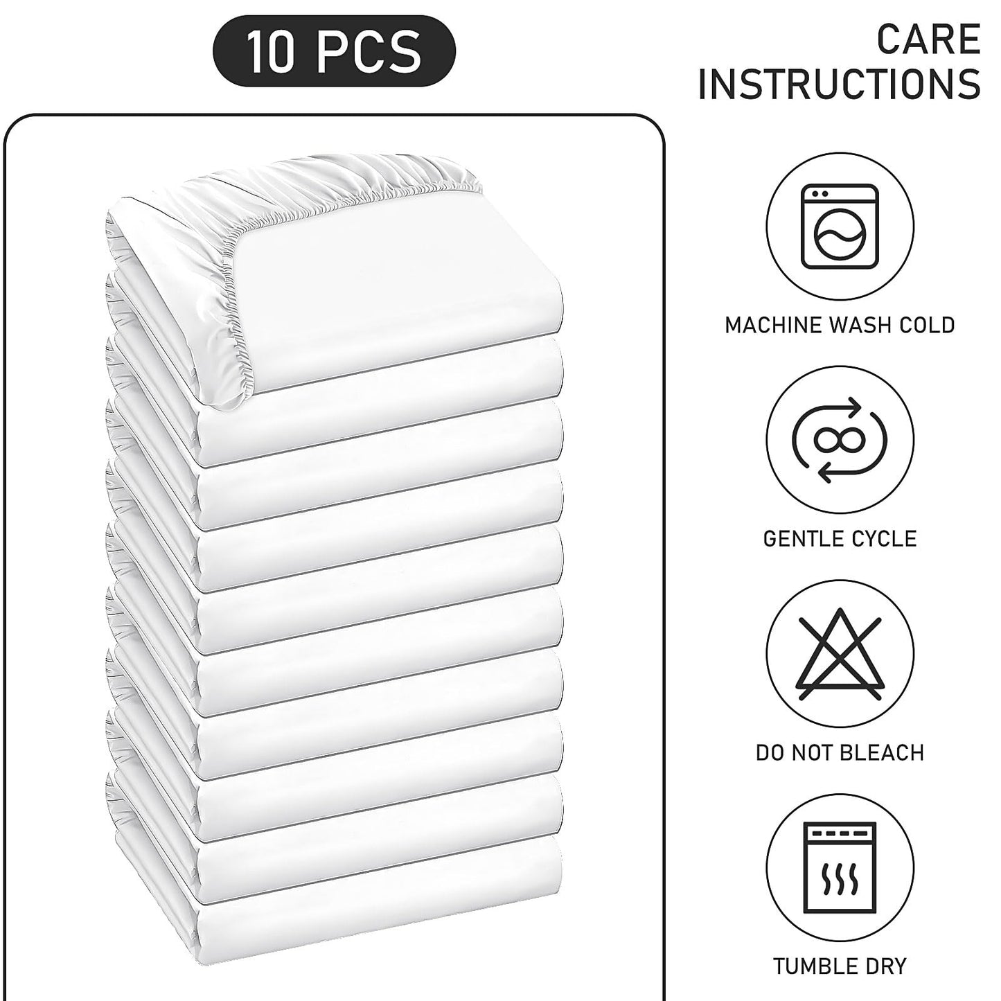 10 Pack Bedding Twin Fitted Sheets Bulk Fitted Bed Twin Size Sheet 39'' x 75'' Single Size Bottom Sheets up to 12 Inches, Ideal for School Dormitory Home Salons Hotels (White)