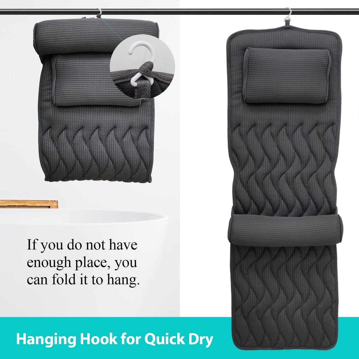 AEROiVi Full Body Bath Pillow with Lumbar Roll Gray