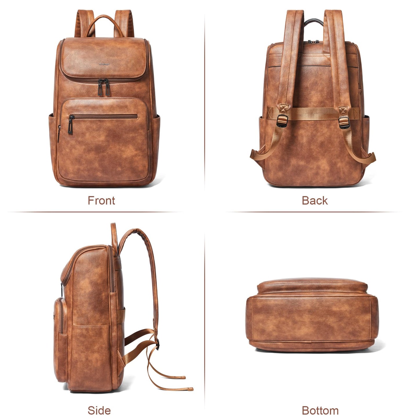 TIAMYI Computer Leather Backpack for Women Travel Back pack with 15.6 inch Laptop Compartment, Vintage Ladies Backpack, Brown