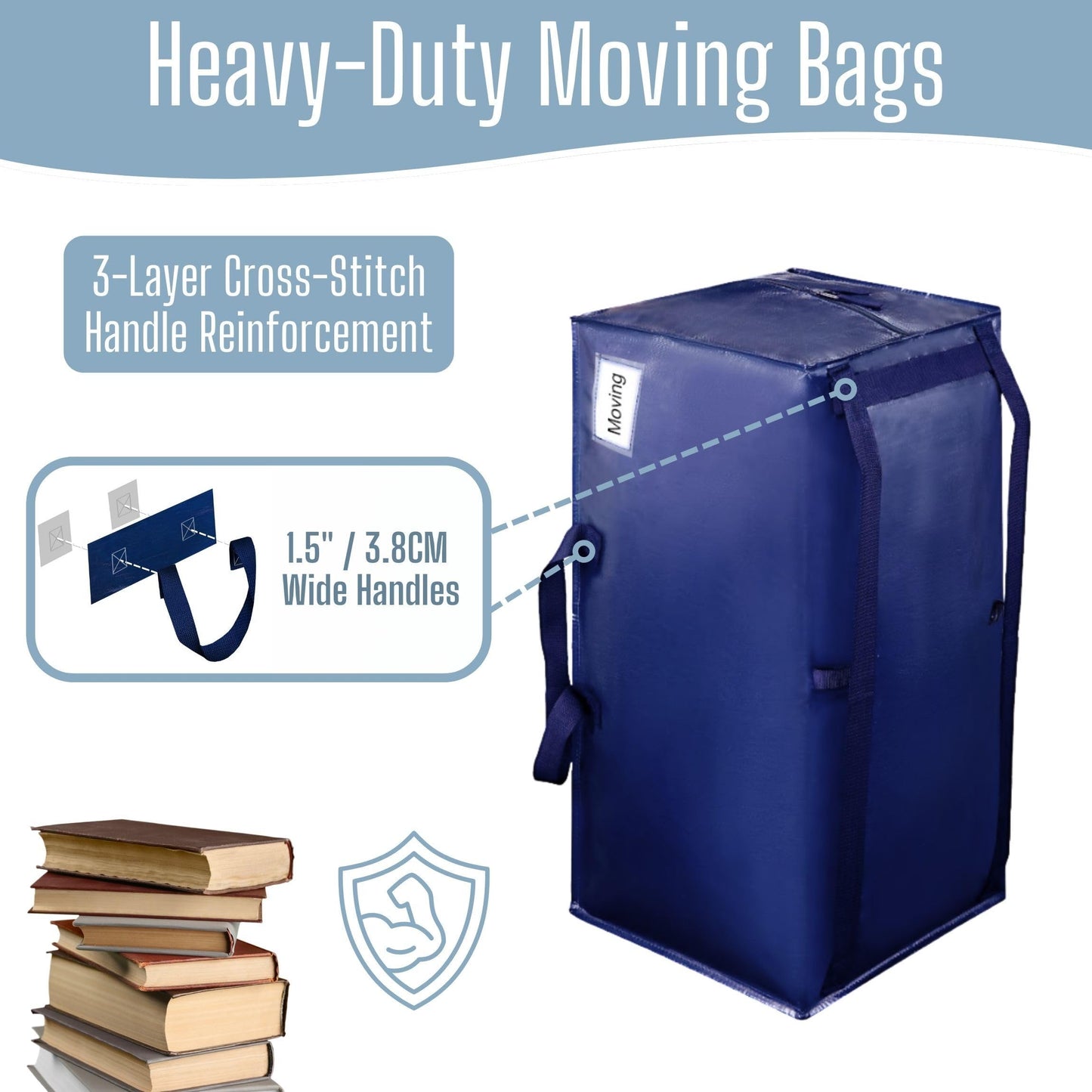 VENO Extra Large Moving Bags with Backpack Straps, Cloth Storage Tote Bag Container with Sturdy Zipper and Strong Handles Moving Supplies Boxes College Dorm, Traveling, Camping (Blue, 10 Pack)