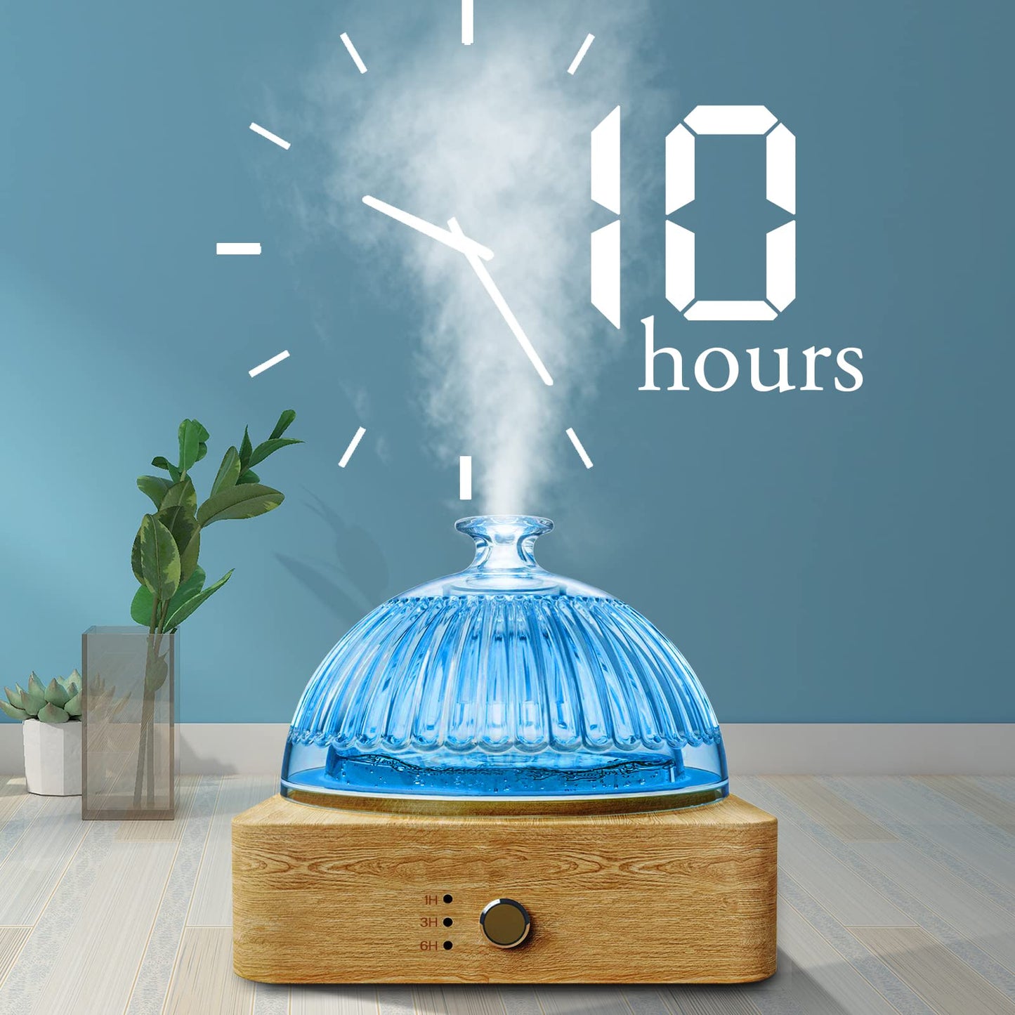 SOICARE Crystal Glass Essential Oil Diffuser, 200ml Glass Reservoir Diffuser for Essential Oils with Wood Base, Plastic-Free Aroma Diffuser for Home Office Yoga Pilates Gift (7 Color Changing Lights)