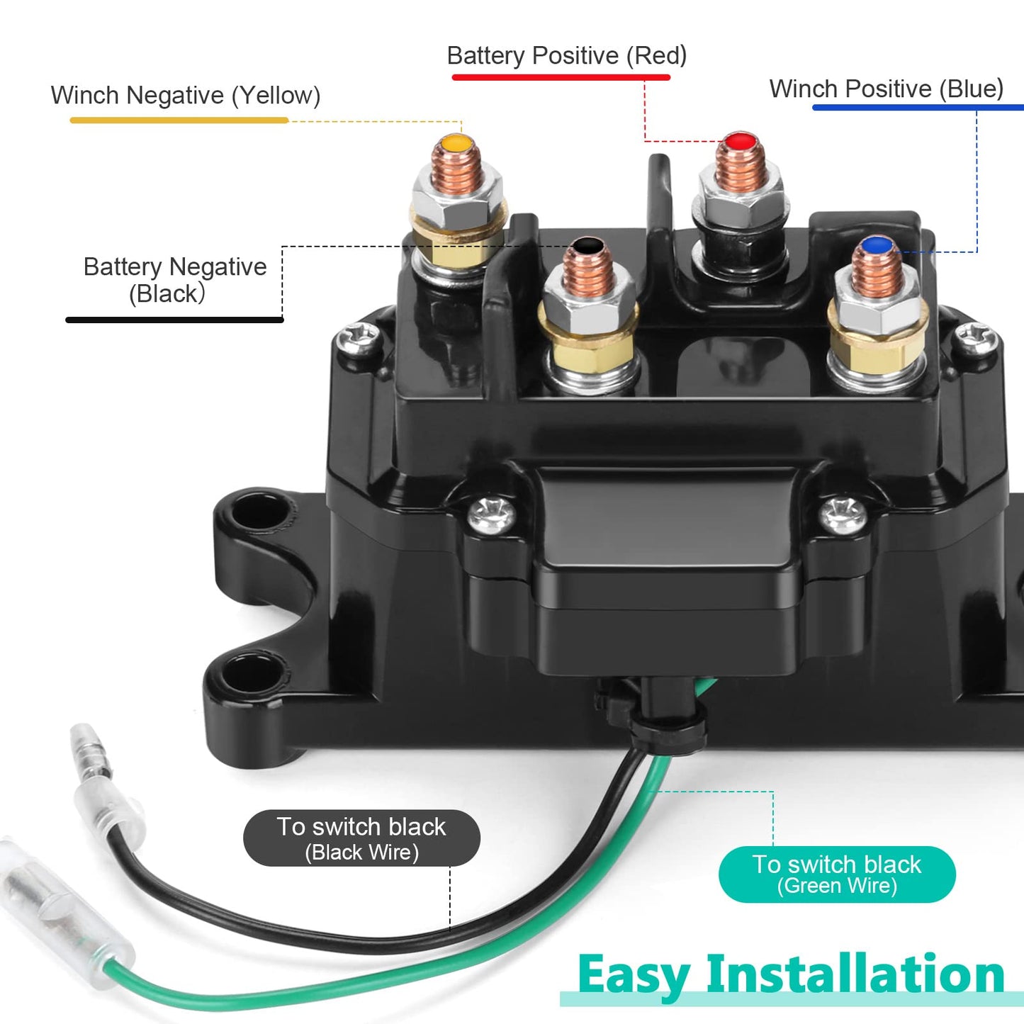 12V 250A Winch Solenoid Relay Contactor Thumb Truck for ATV UTV 2000-5000lbs Winch with 6 Protecting Caps