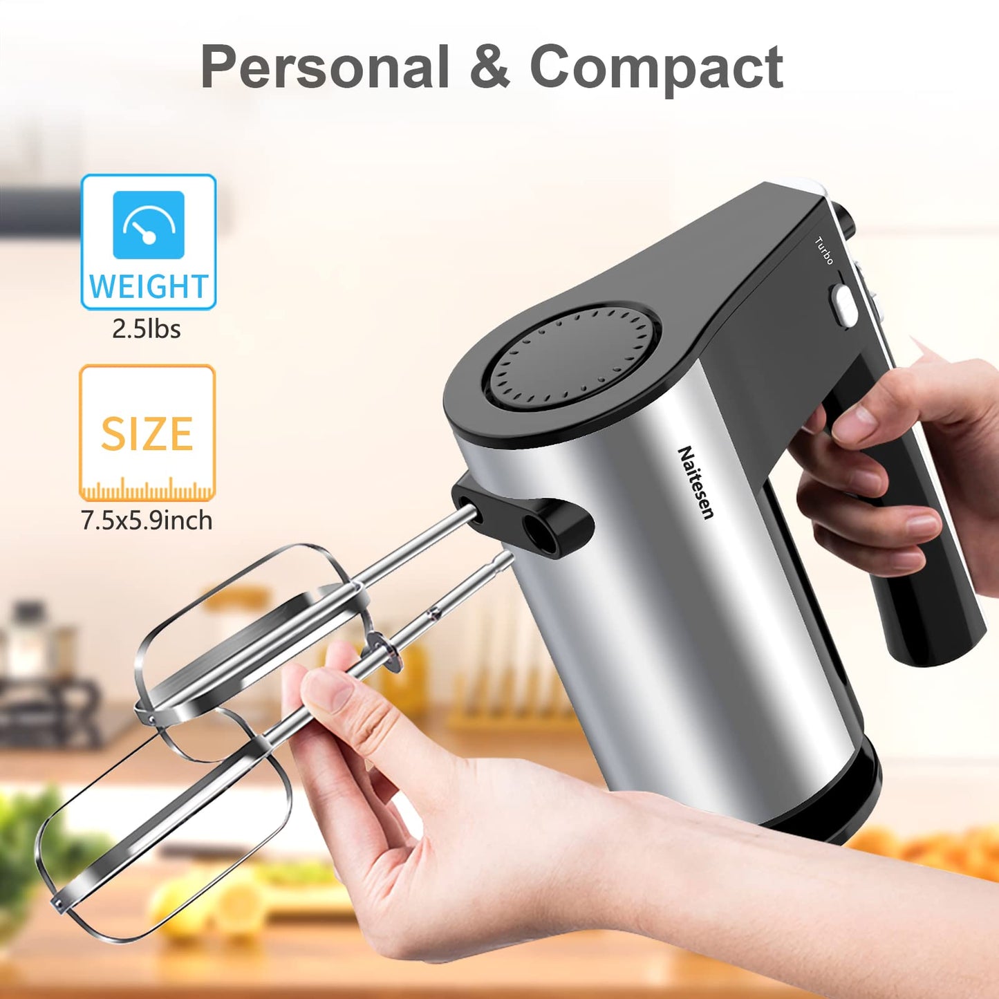 600W Electric Hand Mixer Kitchen Handheld Mixer 10 Speed Powerful with Turbo for Baking Cake Lightweight & Personal Electric Mixer with Beaters Dough Hooks