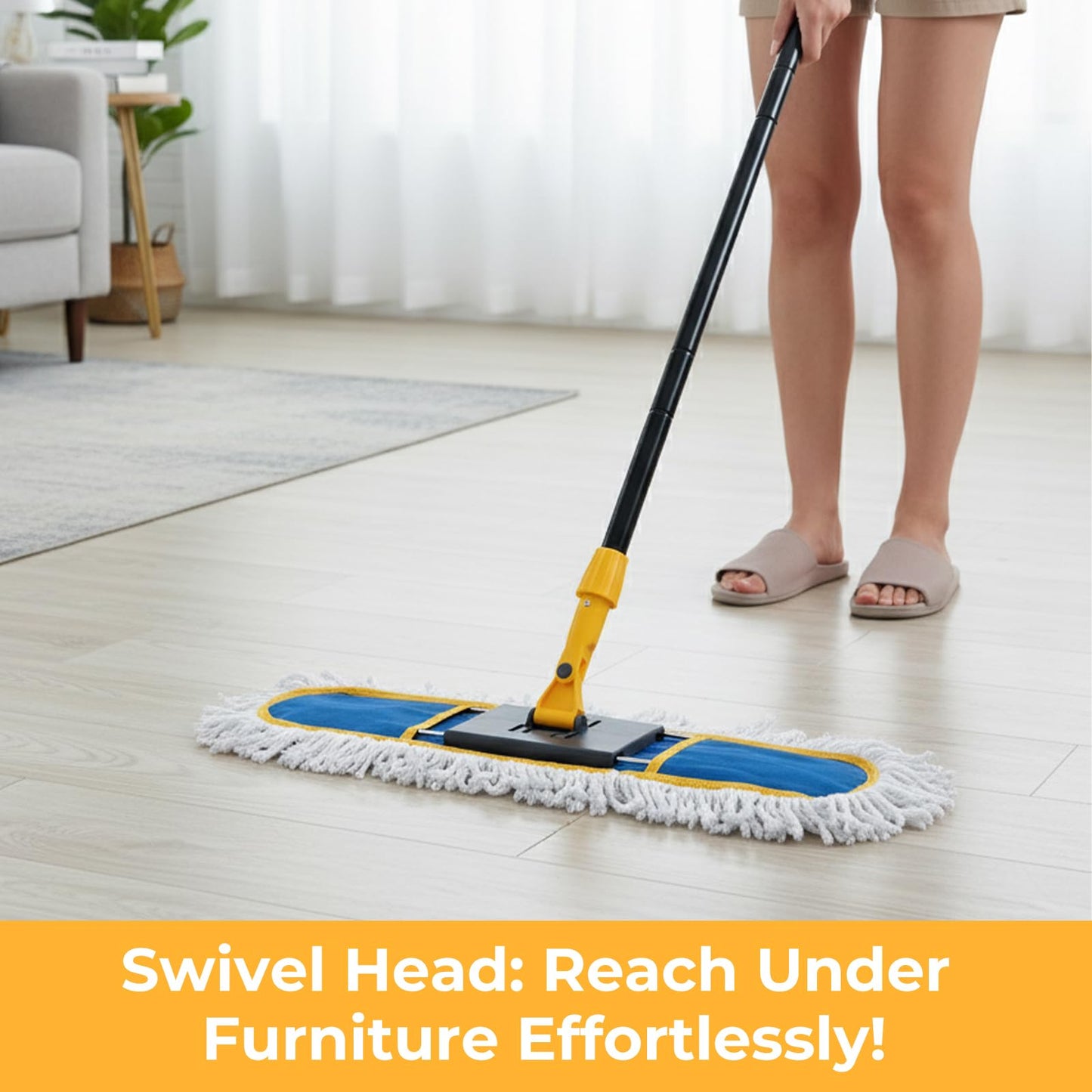 24" Dust Mop for Floor Cleaning, Large Areas Dry & Wet Mop with 2 Washable Cotton Pads, Efficiently Picks Up Pet Hair & Dust for Hardwood, Tile, Laminate, Patio