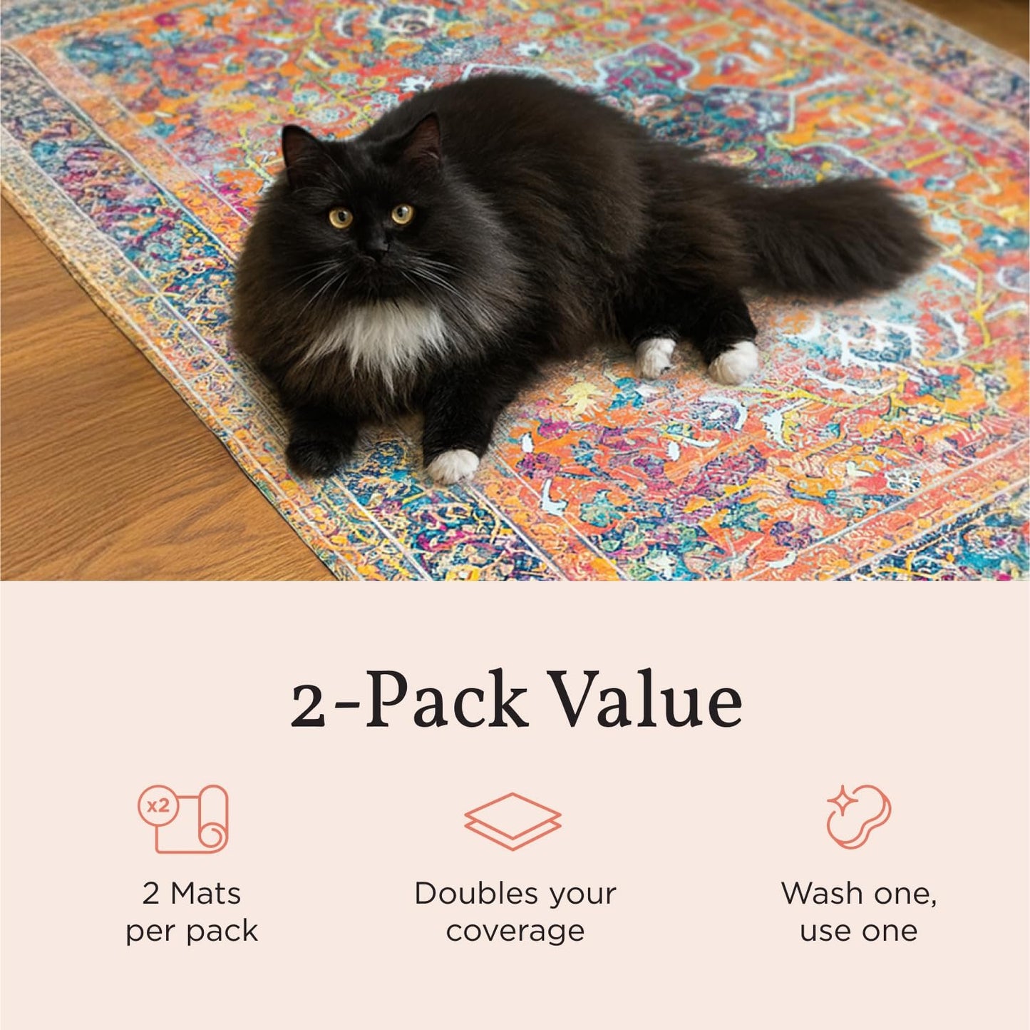 Lovewag Cat Litter Mat 2 Pack - Large 36x48 Machine Washable Easy Clean Non-Slip Waterproof Trapping Mats for Cats - (Marmalade Sunshine)