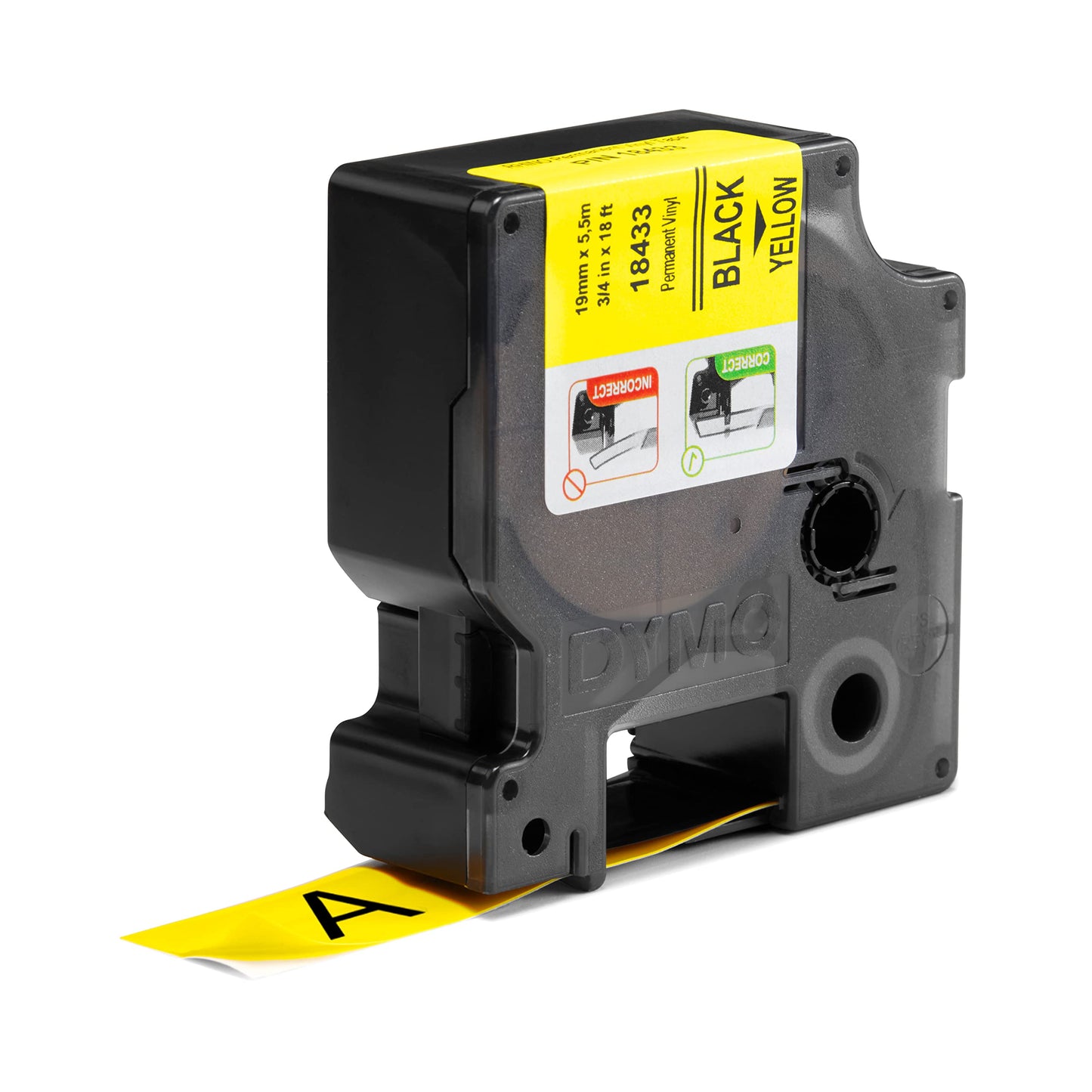 DYMO Rhino Industrial Vinyl Labels, 3/4", Black Print on Yellow Tape