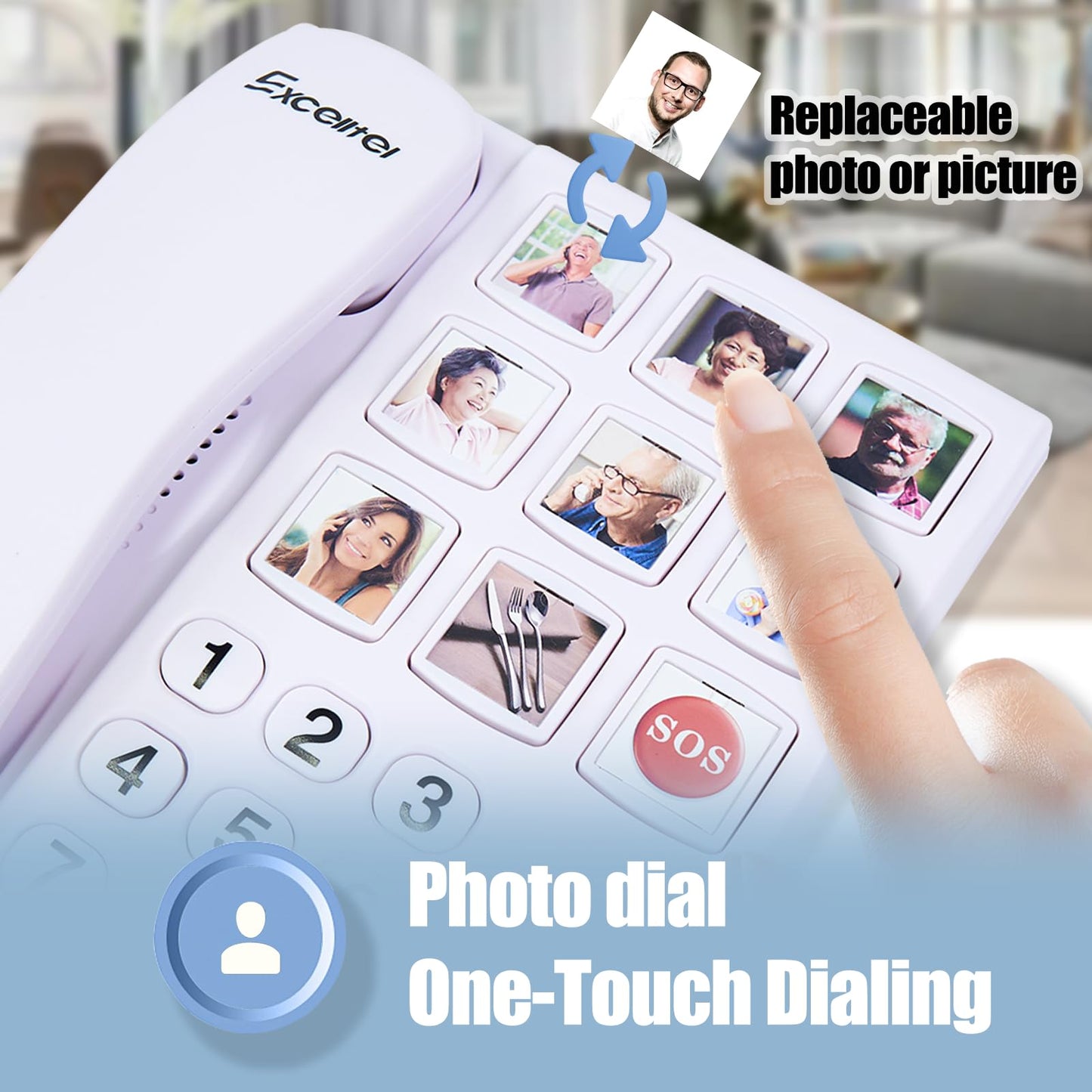 Excelltel Big Button Phone for Seniors, Corded Landline Telephone with Handsfree Function and 9 Groups of Memory, One-Touch Dialling,Suitable People with Vision Disorders/Hearing Damage (EX-LD-858HF)