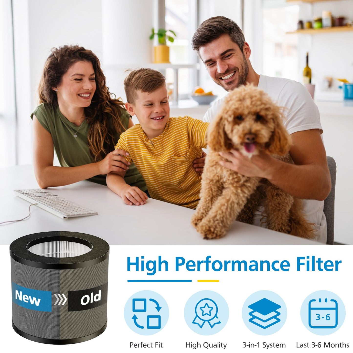 iSingo 2-Pack TT-AP006 Replacement Filter, Compatible with TaoTronics TT-AP006, 3-in-1 H13 True HEPA Filter and High-Efficiency Activated Carbon Filter