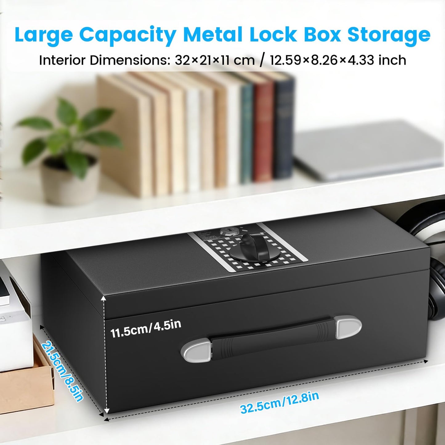 GUVELI Portable Safe Box for Home with Alarm and Silent Modes, Digital Home Safes Money Safe Box with Hand Grip, Lock Box Storage Fireproof Document Box for Money Medicine Jewelry A4 Document