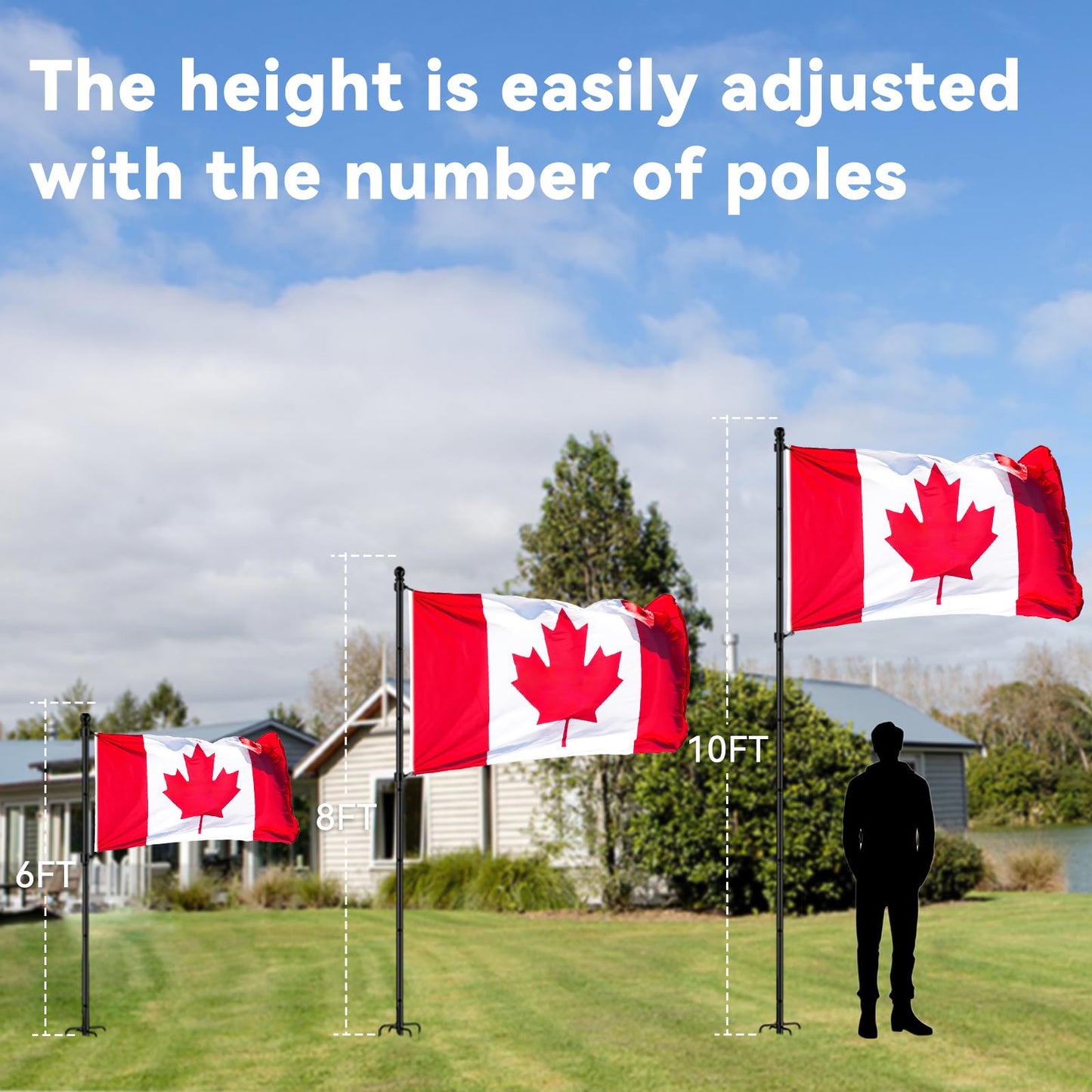 ZMTECH 10 FT Flag Pole in Ground, Heavy Duty Flag Pole Holder for Outside House with 5 Pronges Base, Extra Thick Flag Pole Kit for Outdoor Garden Decor Residential Commerical(1 Pack,Without Flag)
