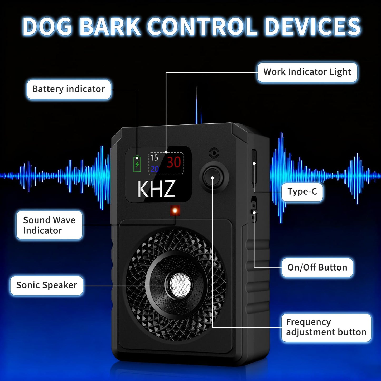 2025 Upgraded Anti Barking Device for Dogs – Dog Bark Deterrent Device with Display, 3 Modes, 50FT Range, Rechargeable Indoor & Outdoor Training Tool for Small & Large Dogs