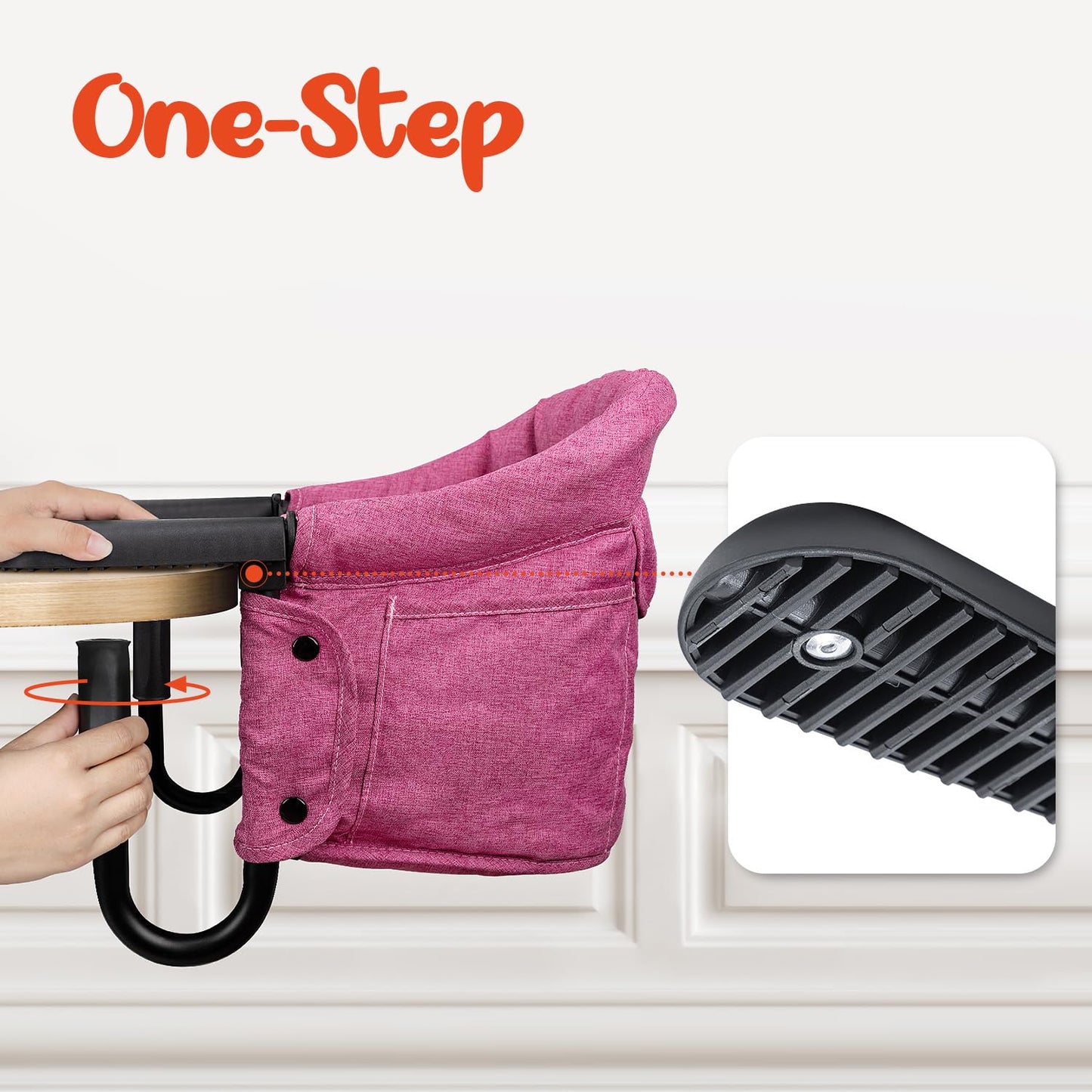 lulunemo Hook On High Chair, Portable & Foldable, Suitable for Family & Travel, Baby 6-36 Months, Rose Red