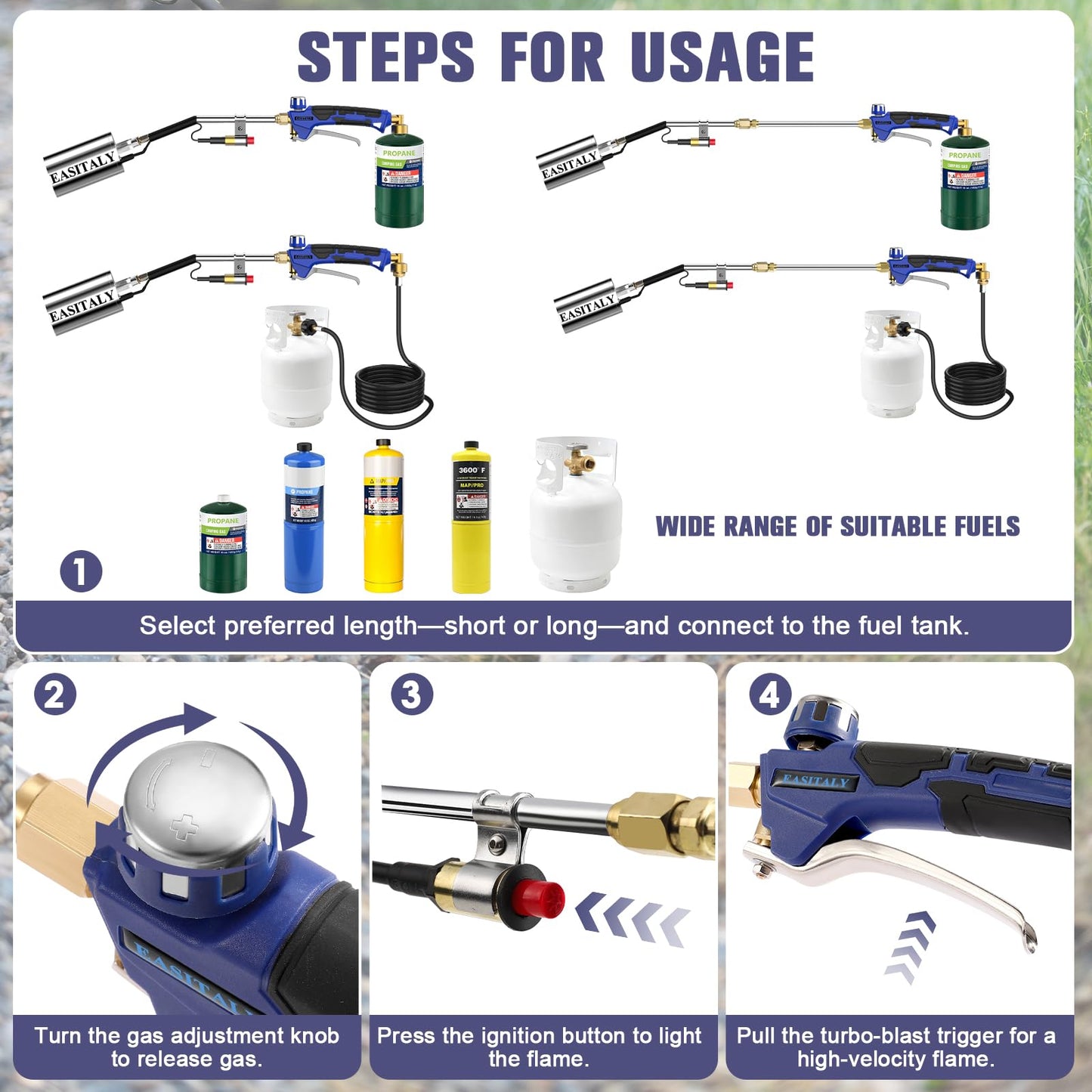 Propane Torch Weed Burner Kit,High Output with 12.5FT Hose,Heavy Duty Blow Torch Flamethrower with Long/Short Mode for Flame Weeding, Ice Snow Melting, Asphalt & BBQ(33.3")