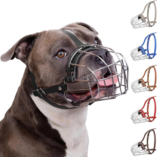 BRONZEDOG Pitbull Dog Muzzle Breathable Metal Basket for Large Dogs Amstaff Staffordshire Terrier Biting Chewing Barking (Black, one Size)