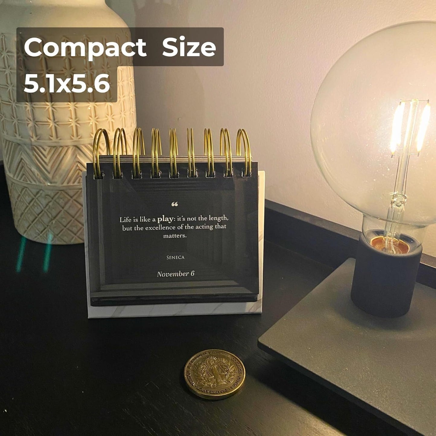 MESMOS 366 Daily Stoic Calendar for Men - Inspirational Gifts with Marcus Aurelius Coin, Perpetual Desk Decor & Affirmations, Fathers Day Gift for Dad, Husband, Coworker, Office Present