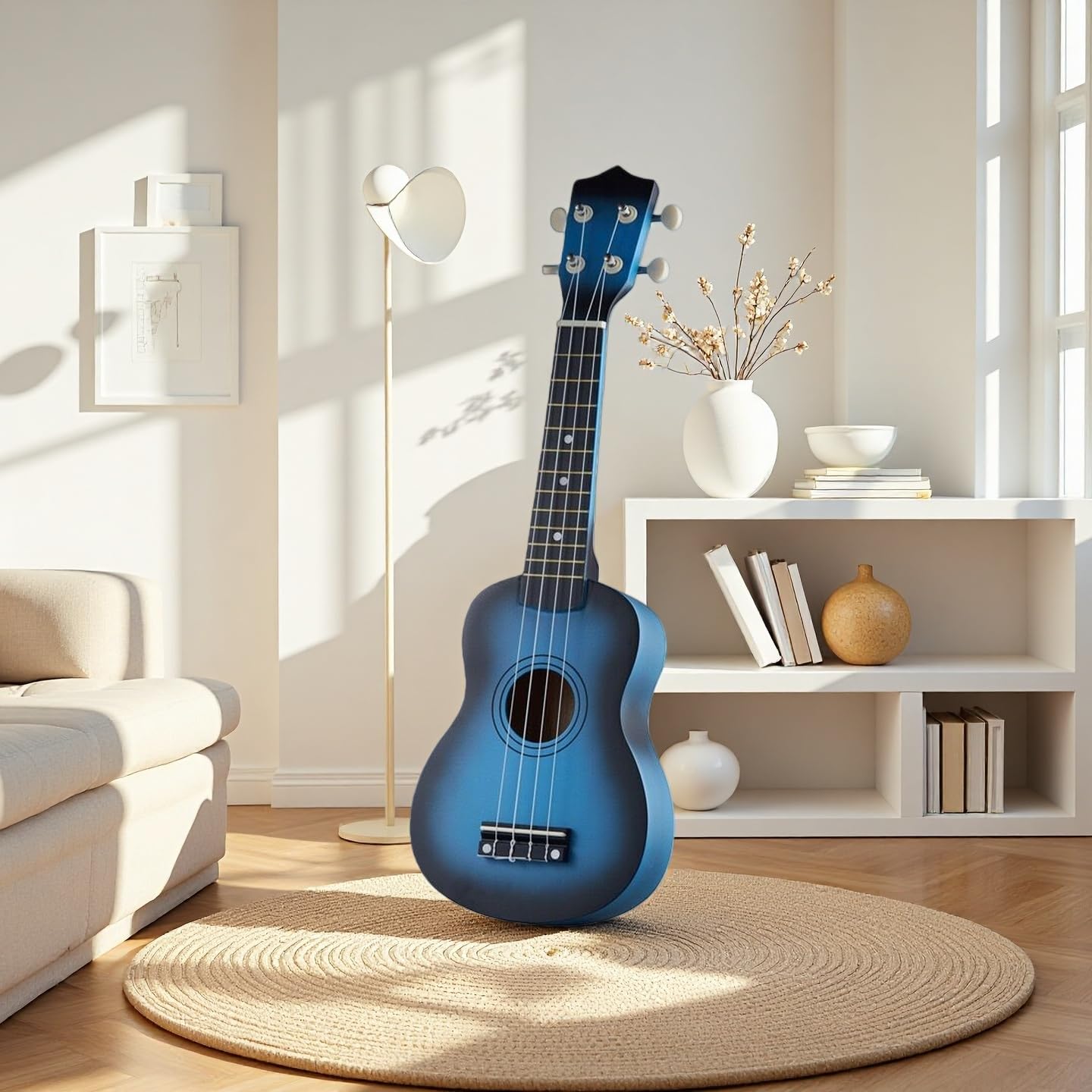 21 Inch 4 String Wooden Acoustic Guitar Ukulele Musical Instruments Perfect For Beginner (Blue)