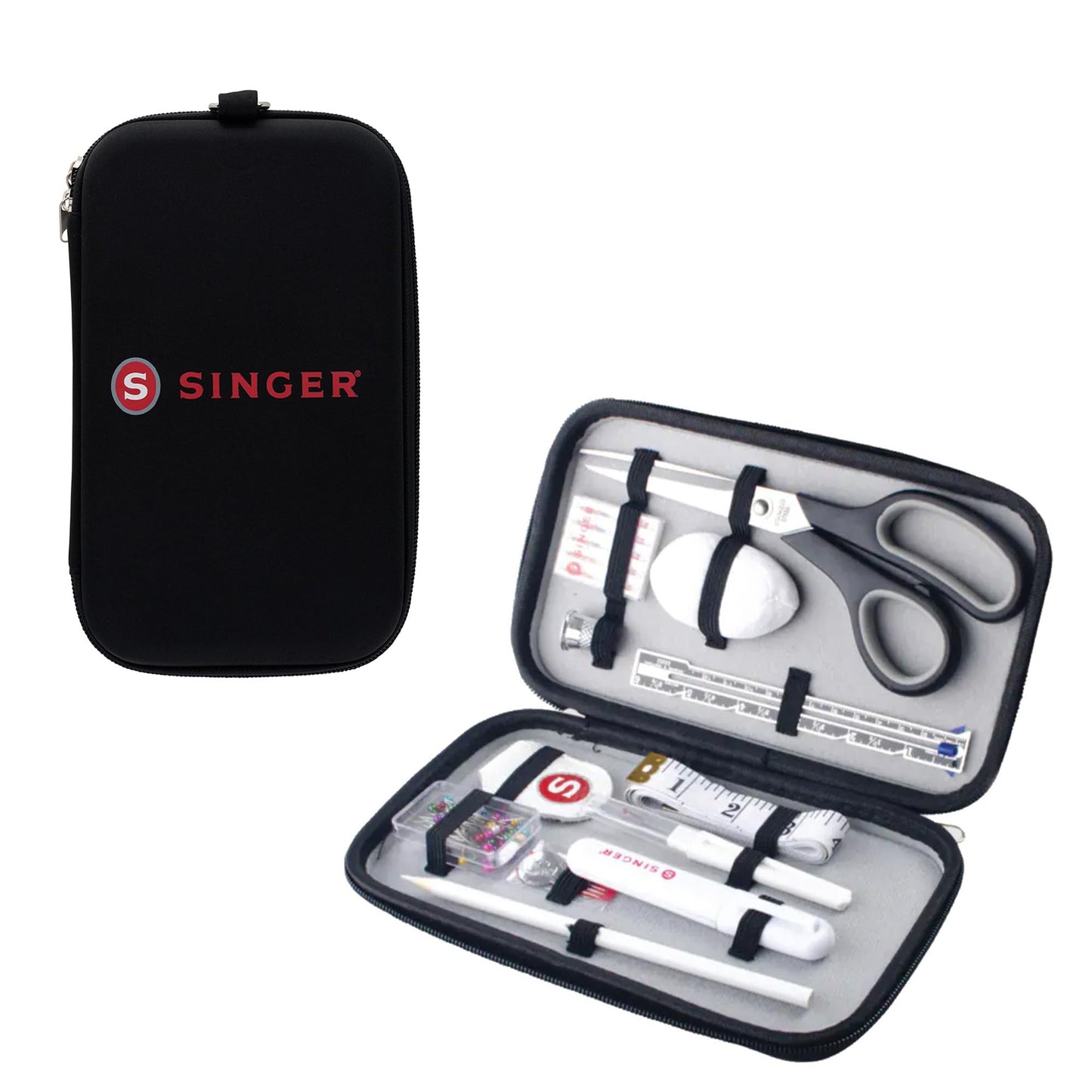 SINGER Beginner Sewing Kit with Carrying Case | Sewing Supplies Include Needle Threader, Scissors, Needles, Tape Measure & More (Black)
