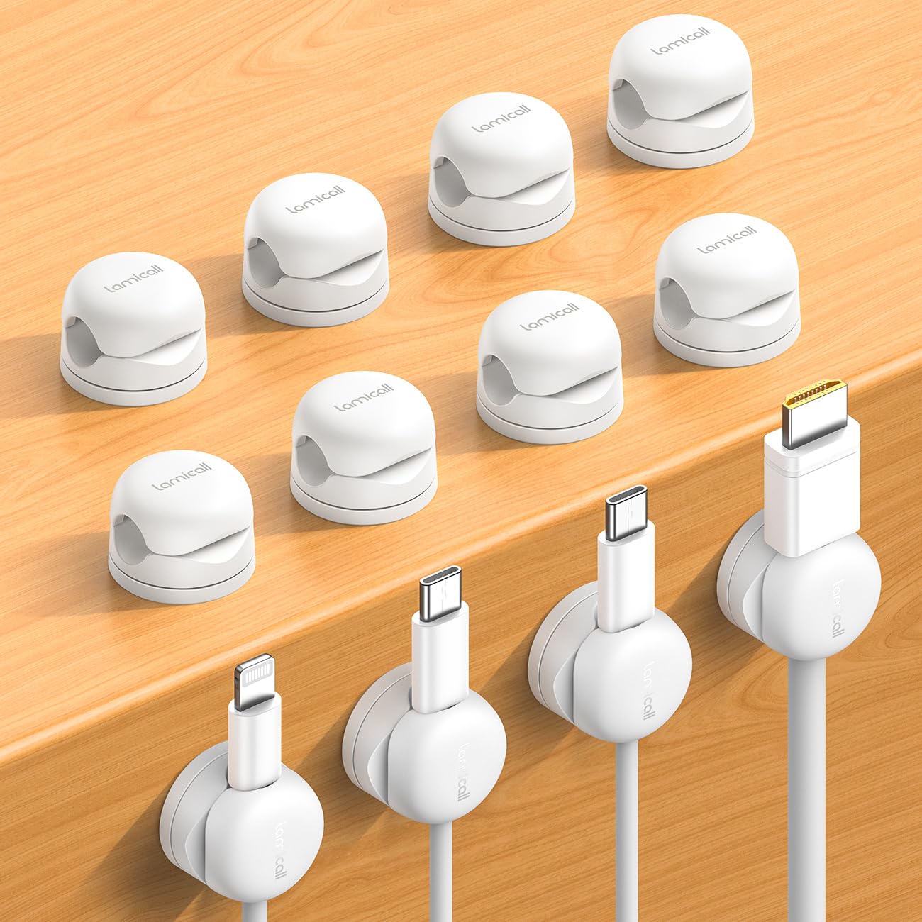 Lamicall 12 pcs Rotatable Cable Spring Organizer Clips Holder Cable Management, White, Mom Gift
