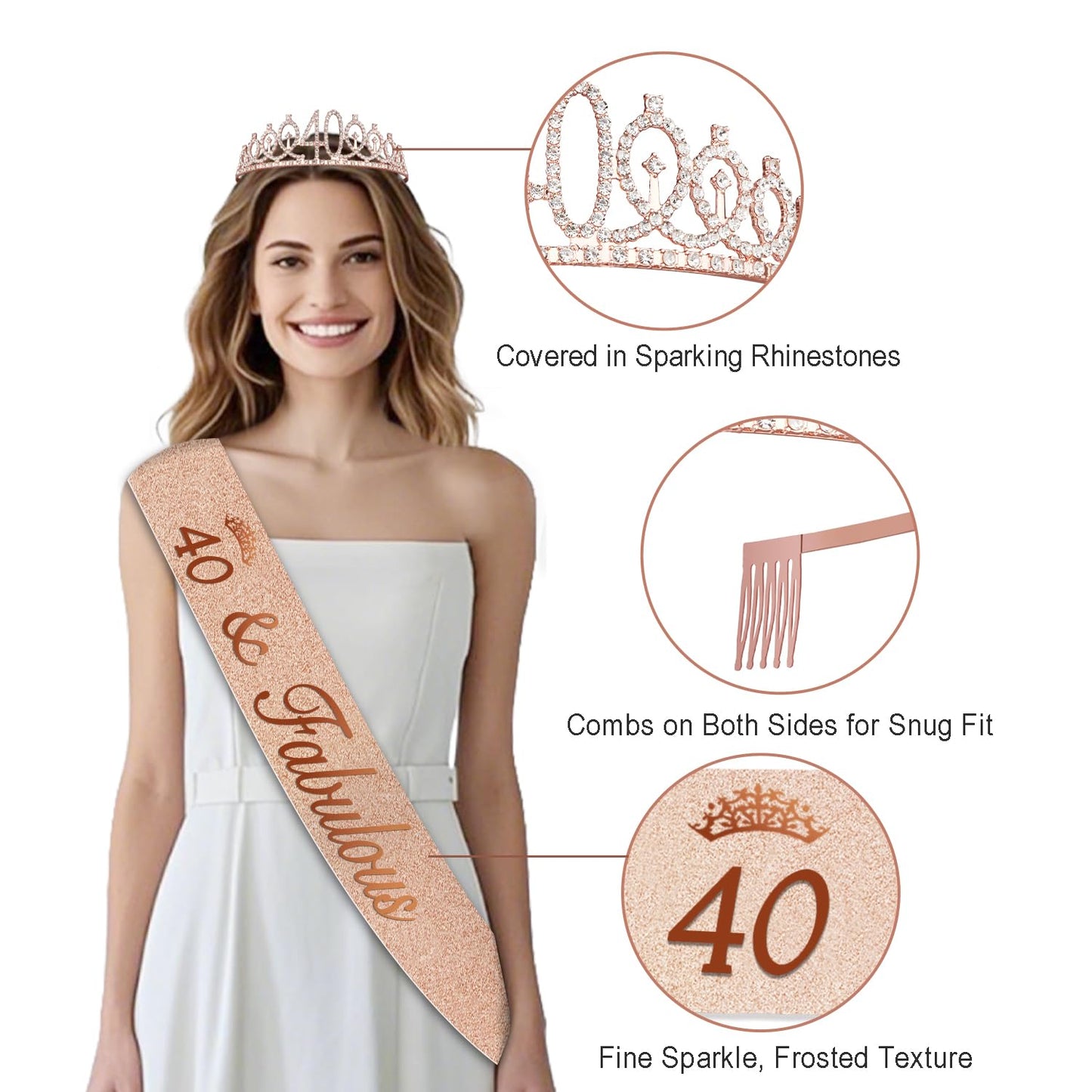 40th Birthday Decorations for Women,32pcs 40th Birthday Party Decorations,Including Backdrop, Crown,Sash,banner, Hanging Swirl,Cake Topper,balloons,Paper Fans,Anniversary Card and paper fans