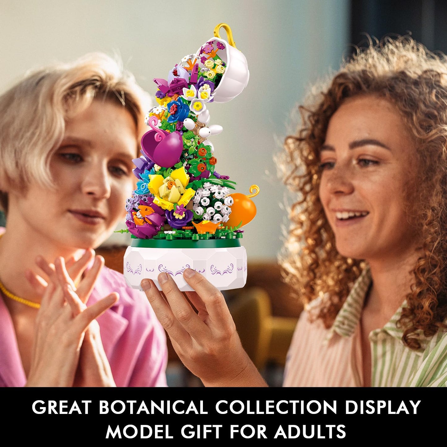 HOGOKIDS Flowers Music Box Building Block Kit with Light- 571PCS Botanical Collection Rotating Music Box Building Blocks Set | Valentine's Day, Birthday Gift for Girls Boys Couples Adults Kids Ages 6+