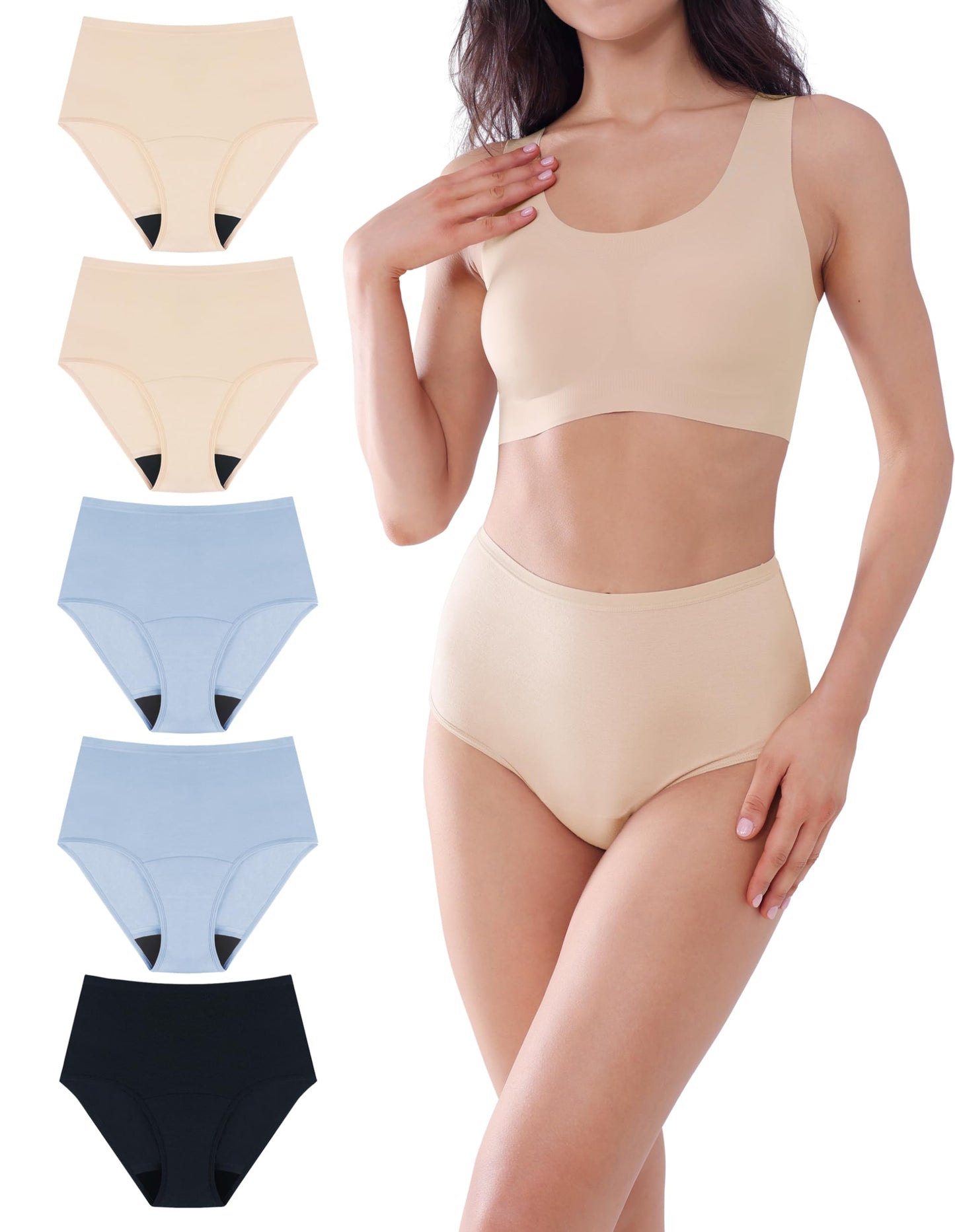 AIRCUTE Washable Urine Absorbency Incontinence Underwear for Women Bladder Leak Proof Cotton Panties 60ML 5 Pack(Tricolor, Large)