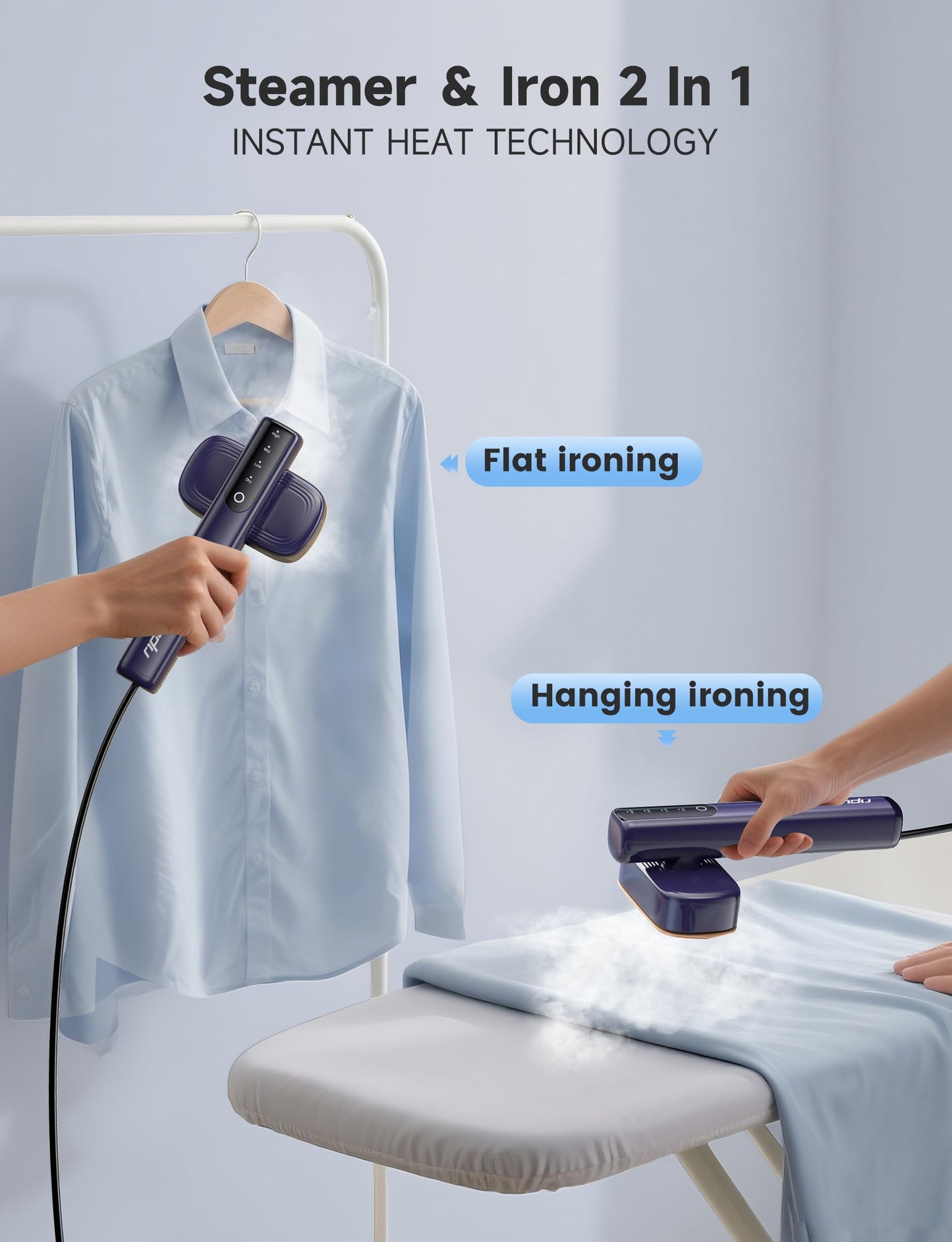 Steamer for Clothes,Sundu Portable 2-in-1 Steamer & Iron,100ml Tank,15s Heat-up,20 Min Steam,Wrinkle Remover,Garment Steamer for Travel, Home, Office(Aquamarine)