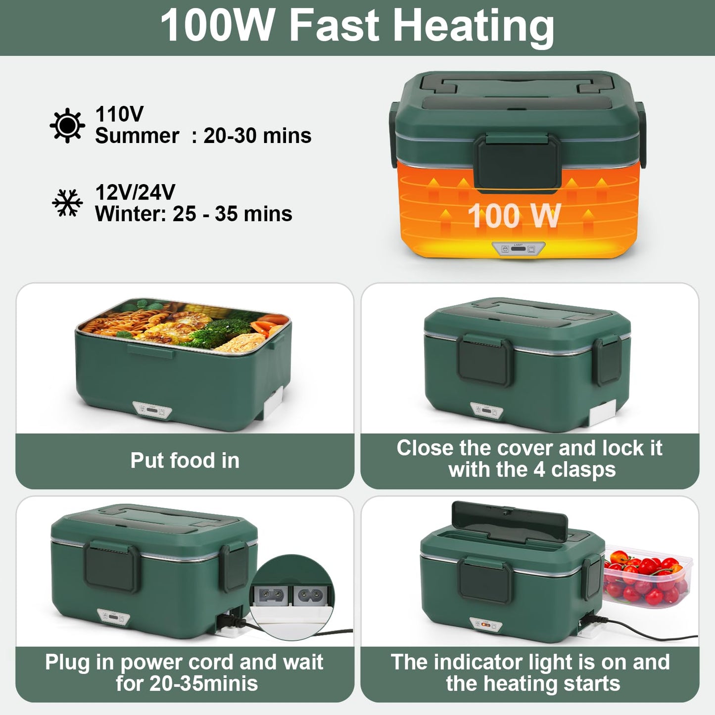 Electric Lunch Box 100W 3.5L 2-Layer Heated Lunch Box for Men/Adults/Car/Truck/Home, Dual Mode 2.5L + 1L Car Food Warmer Lonchera Eléctrica Portátil Portable Large Electric Lunch Box for Men