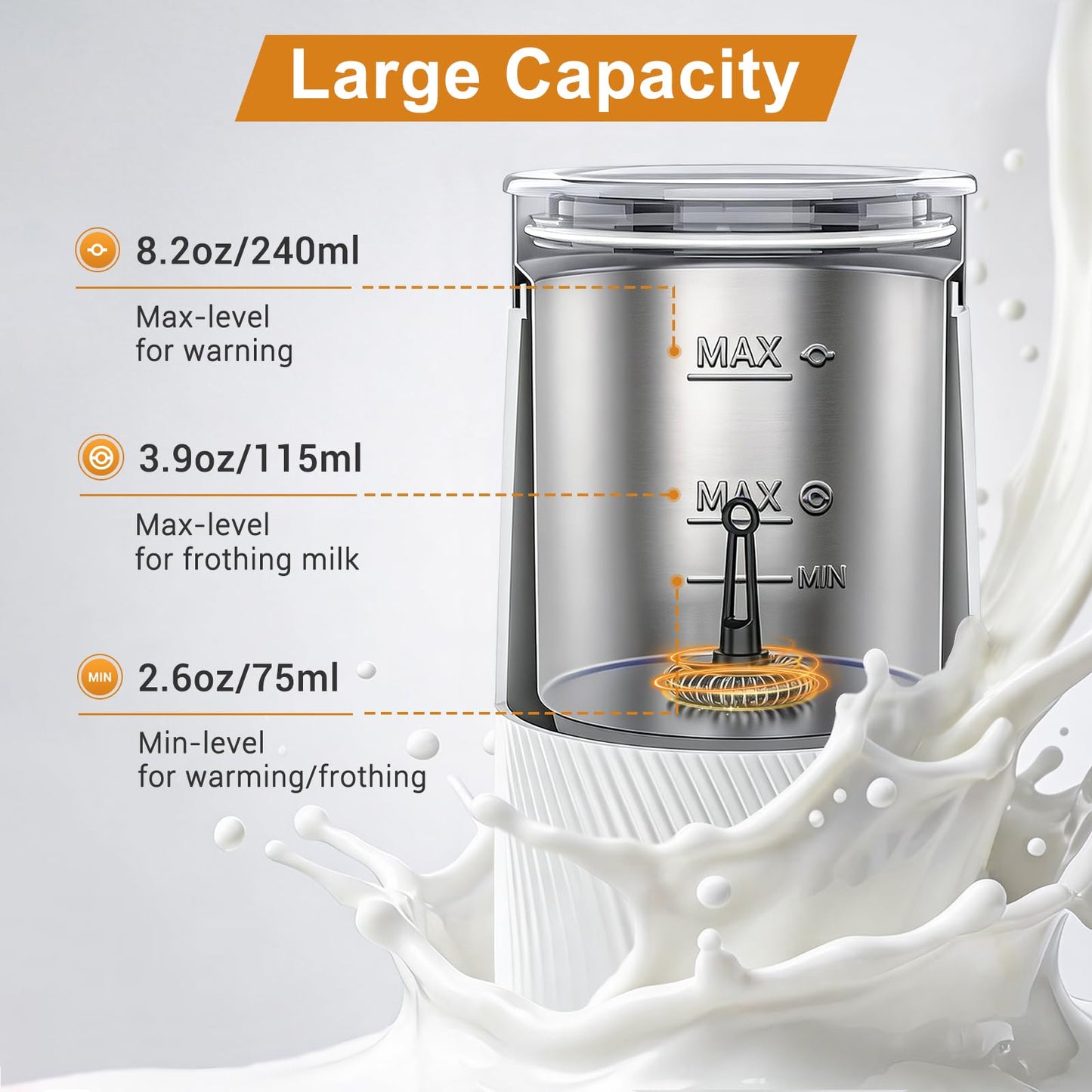 Milk Frother, 4-in-1 Electric Milk Steamer with Warm and Cold Foam Maker, Milk Heater and Warmer Hot & Cold Milk Foamer Maker for Latte Coffee Chocolate (White)