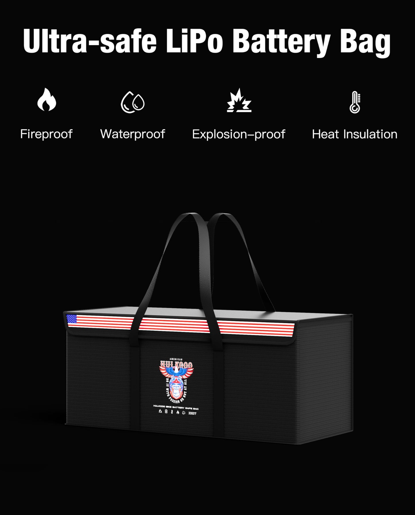 HulkGoo 12V 200Ah LiFePO4 Lithium Battery Fireproof Safe Bag Large Capacity Explosion-Proof Container LiPO Guard Protective Case Waterproof Storage Box(22 * 9 * 9.4 inch)