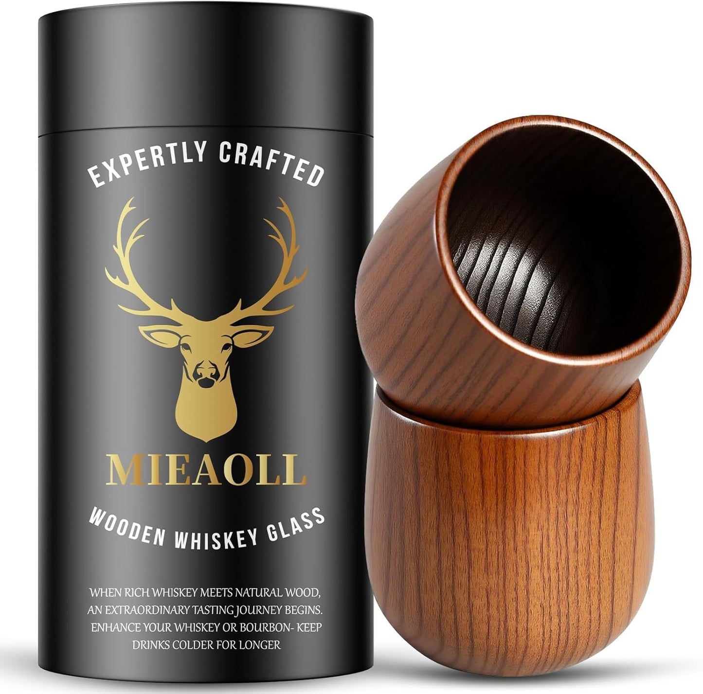 Wooden Whiskey Glass Gifts for Men - Charred Wood Bourbon Whiskey Glasses, Perfect for Men Who Have Everything, Gift for Dad or Boyfriend on Father's Day, Birthday, Christmas, Thanksgiving
