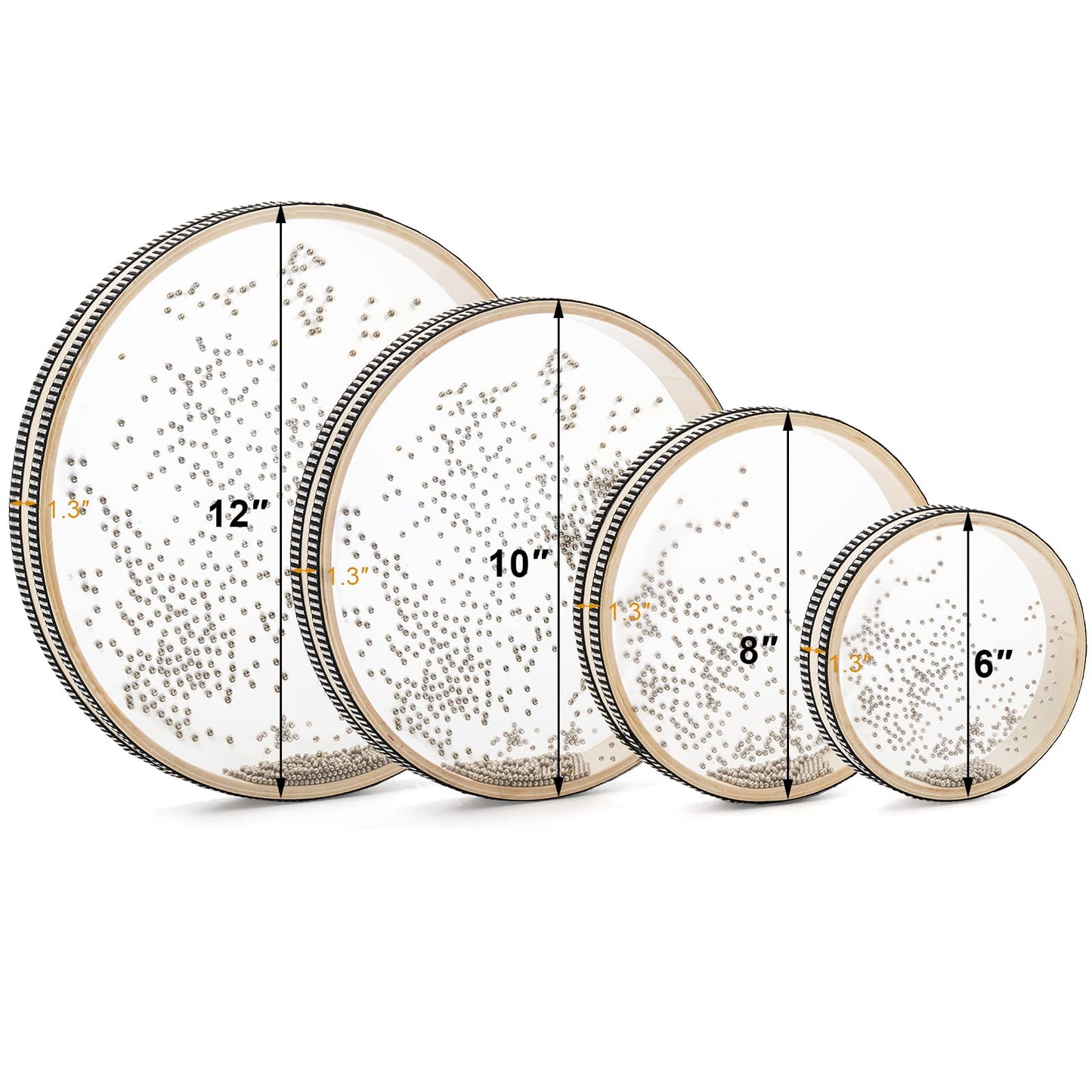 Fasmov 4 Pack Wave Bead Sea Drums, Sea Sound Drum with Hardwood Shell, Musical Instrument Percussion for Home School Supplies, 6 Inch, 8 Inch, 10 Inch, 12 Inch