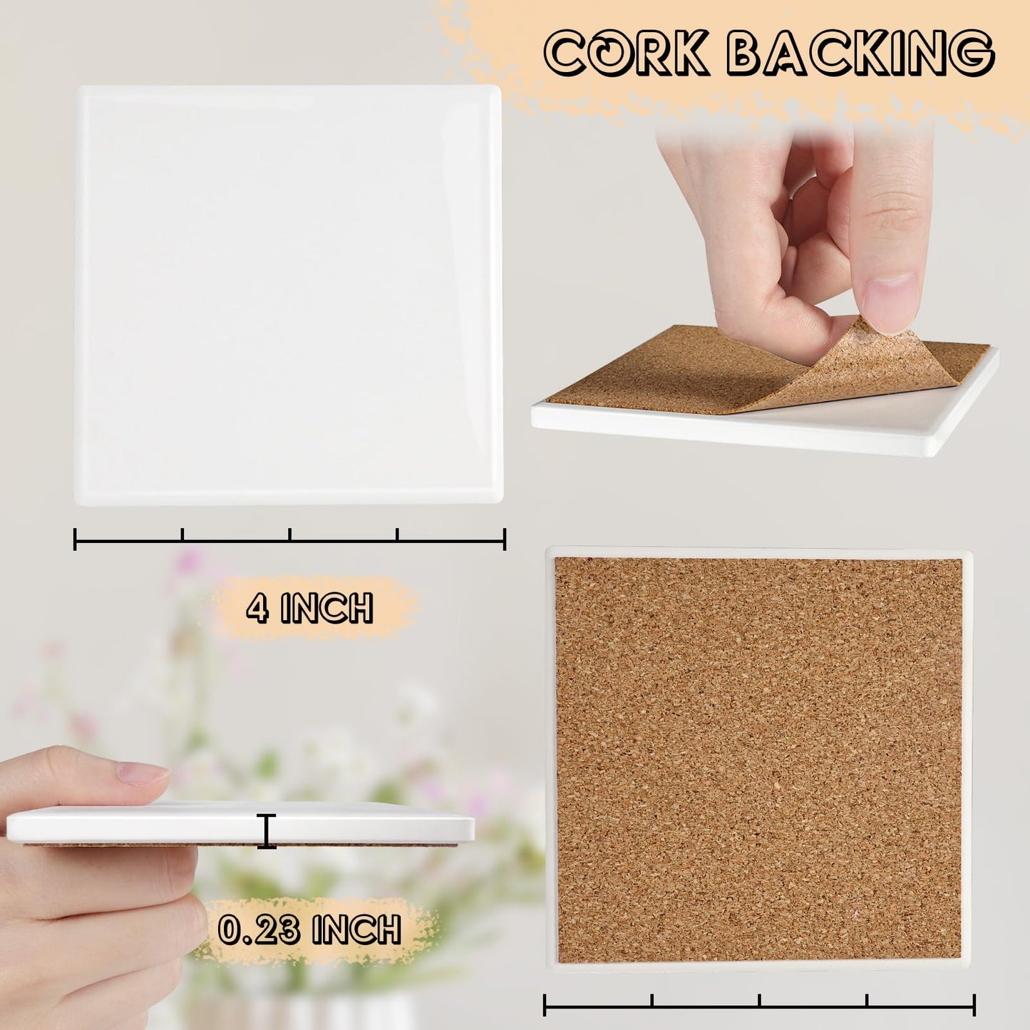 36 Pieces Sublimation Coasters, GOH DODD Glossy Ceramic Tiles Glazed Blanks with Cork for DIY Alcohol Ink Heat Transfer Painting Housewarming Gifts Wedding Arts Crafts School Education, Square, 4 Inch