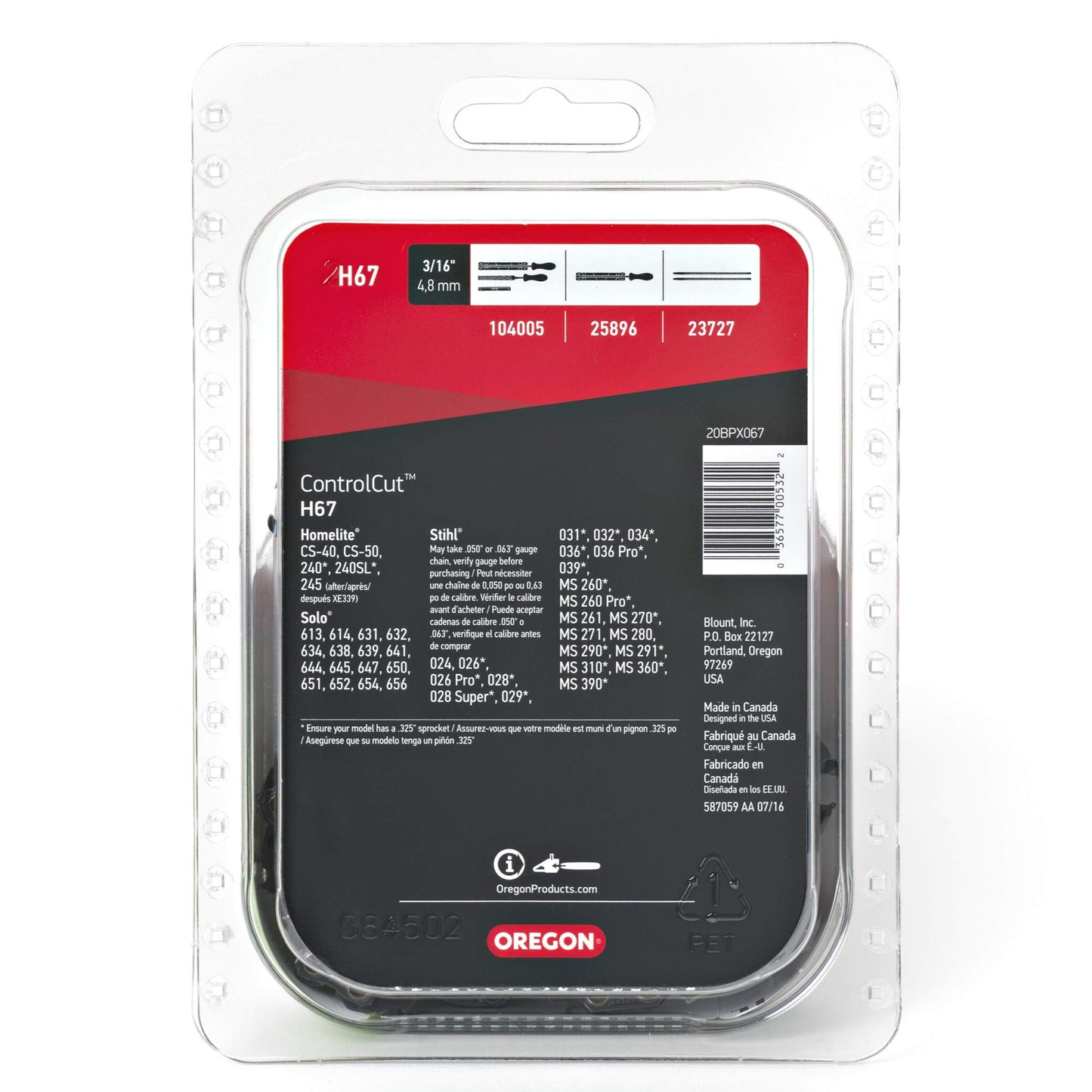 Oregon ControlCut Saw Chain 16 in. 0.050 Gauge 0.325 in. Pitch Chainsaw Chain, 67 Drive Links