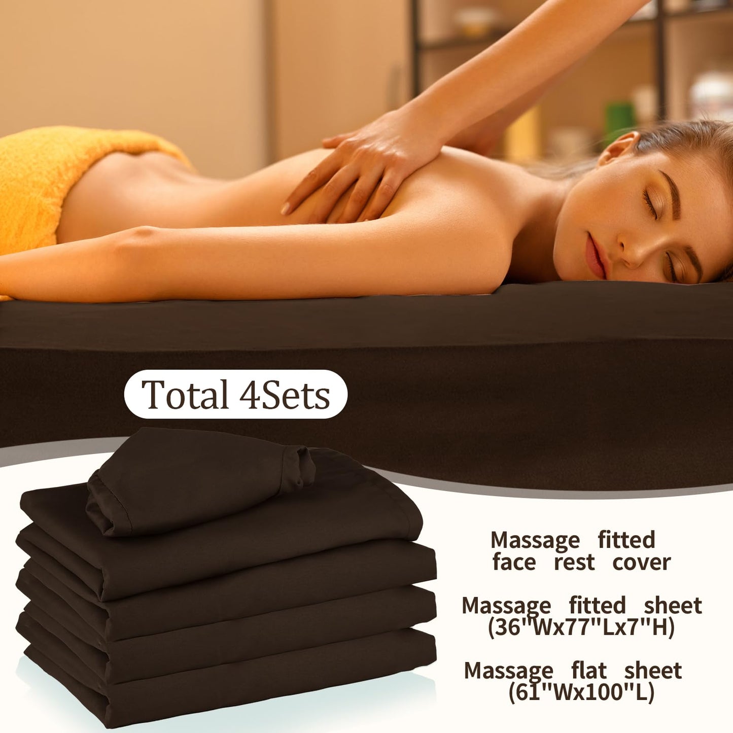 Oudain 4 Sets 3 Piece Soft Microfiber Massage Table Sheets Set Bulk Includes Massage Flat Sheet and Fitted Sheet and Face Rest Cover(Chocolate)