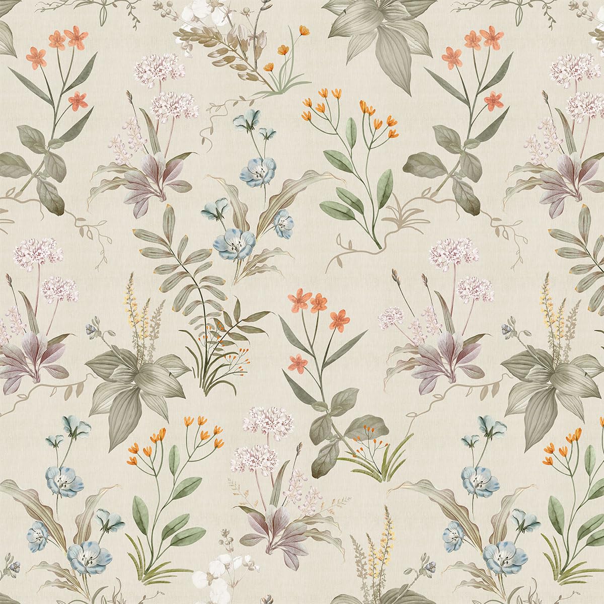 GaliGali Floral Peel and Stick Wallpaper, Farm Floral Wallpaper, Wildwood Flower Self-Adhesive Wallpaper, Beige Floral Removable Contact Paper for Home Bedroom Kitchen Decor, 17.3"x393", CA.A00090C-10