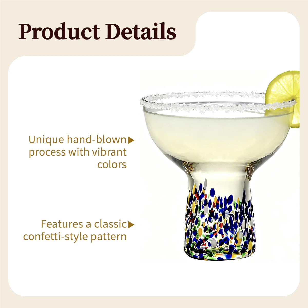 SEICASAYA Hand Blown Mexican Design Stemless Confetti Margarita Glasses, 180 ml Colorful Cocktail Glassware, Artisan Crafted Barware (Blue/ 4 Pieces)