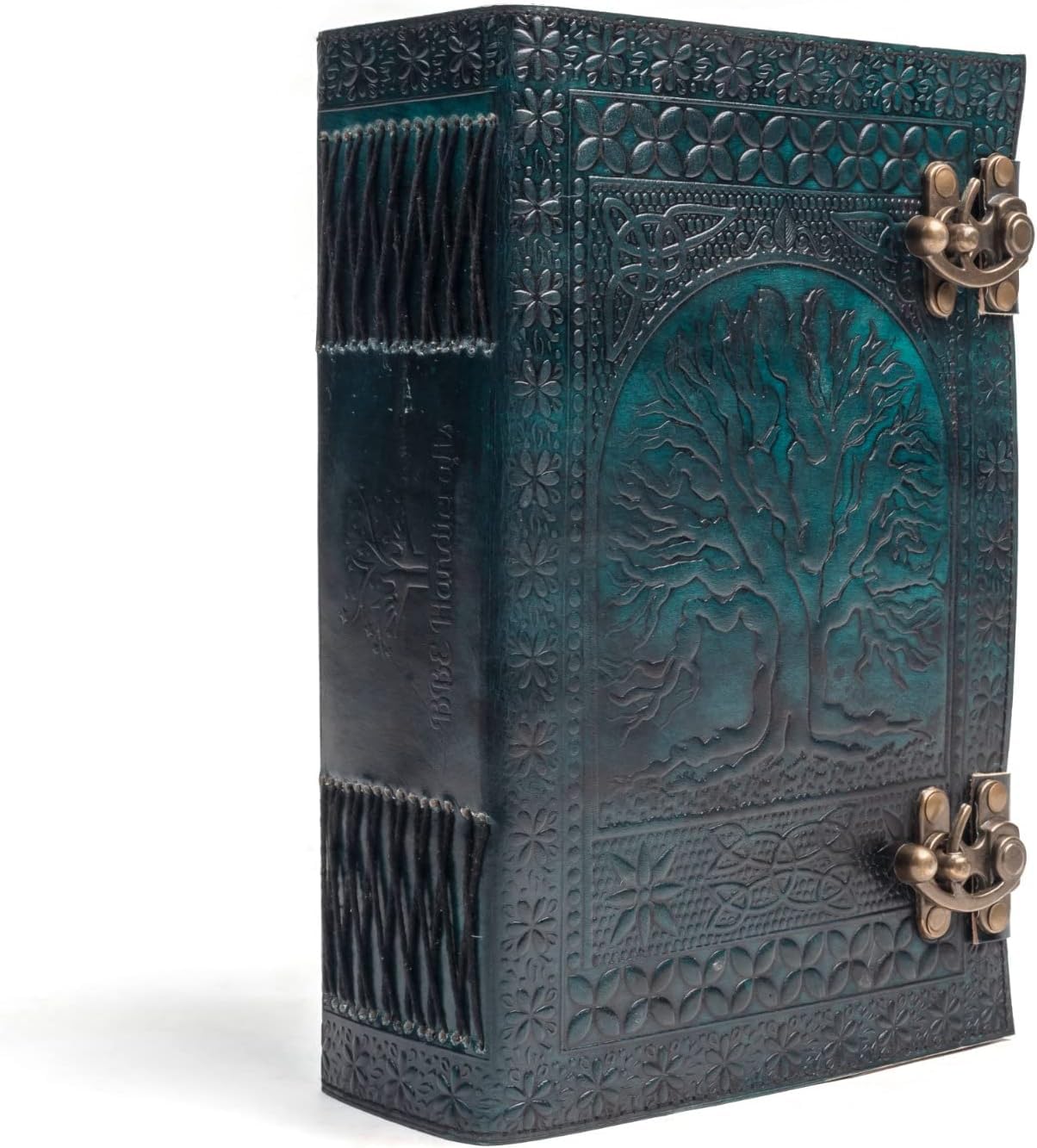 TUZECH 600 Pages Handmade Large Leather Journal Diary Embossed Tree of Life Book Of Shadows Hocus Pocus Notebook Writing Grimoire Sketchbook (7 x 10 Inches) (Green)