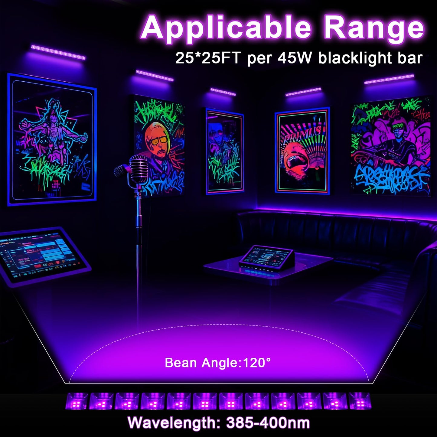 CREATESTAR 2 Pack Black Light for Halloween Party, 42W UV Blacklight Powerful with Plug Switch, Glow Lights for Horror House, Birthday, Christmas, Home Decor