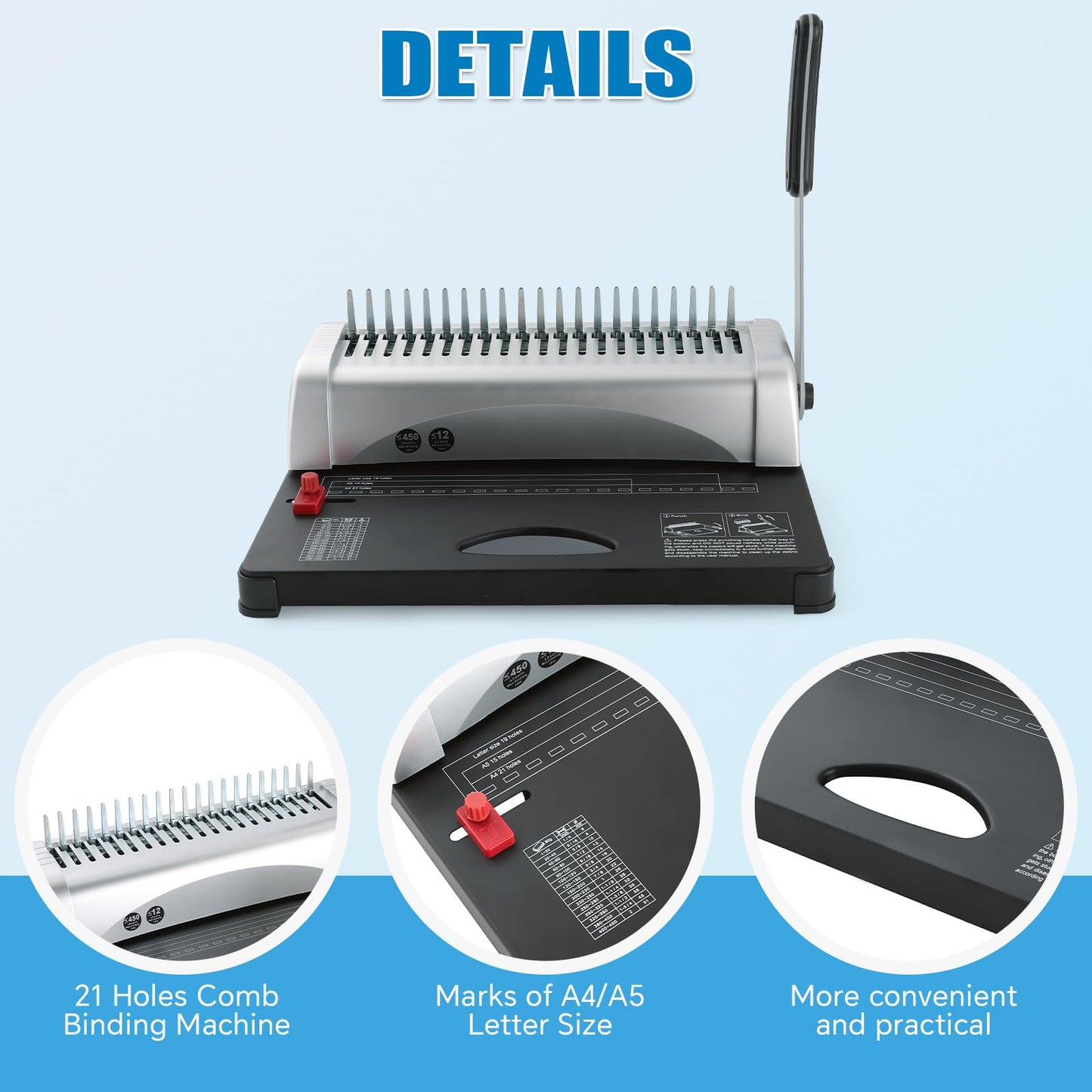 FLK Tech Binding Machine Comb Binding Machine with 100PCS 3/8'' Comb Bindings Spines, Comb Binder Machine for Letter Size, A4, A5 Paper