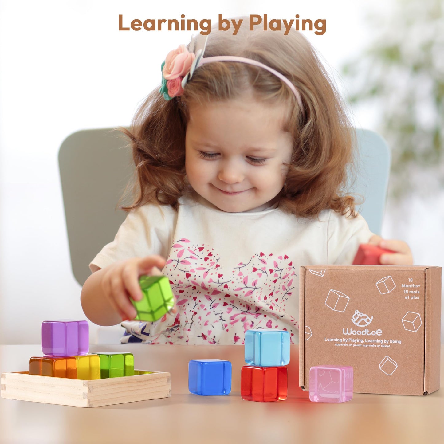 Woodtoe Large Building Blocks for Toddlers, 18 Month Old Toys, Montessori Toys for 1.5 2 3 4 Year Old Boys Girls, Big Rainbow Acrylic Blocks Set, Educational Toy STEM Sensory Gifts for Kids Age 2-4