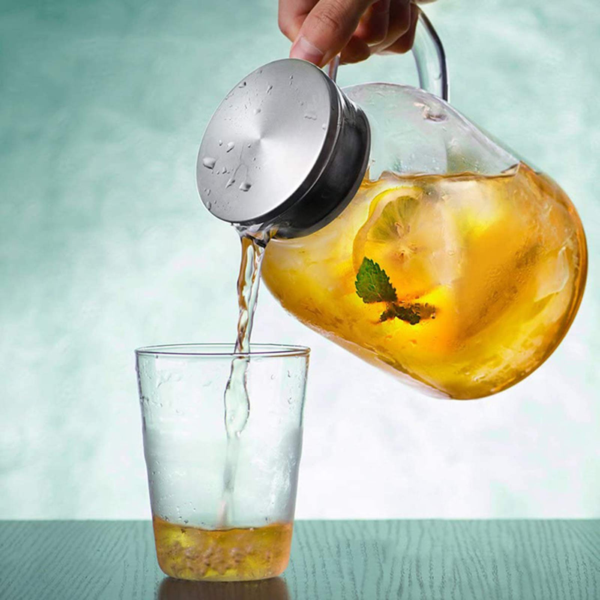 Abdodar 88oz Glass Pitcher with Lid and Spout - High Heat Resistance for Hot/Cold Water & Iced Tea (2.6L)