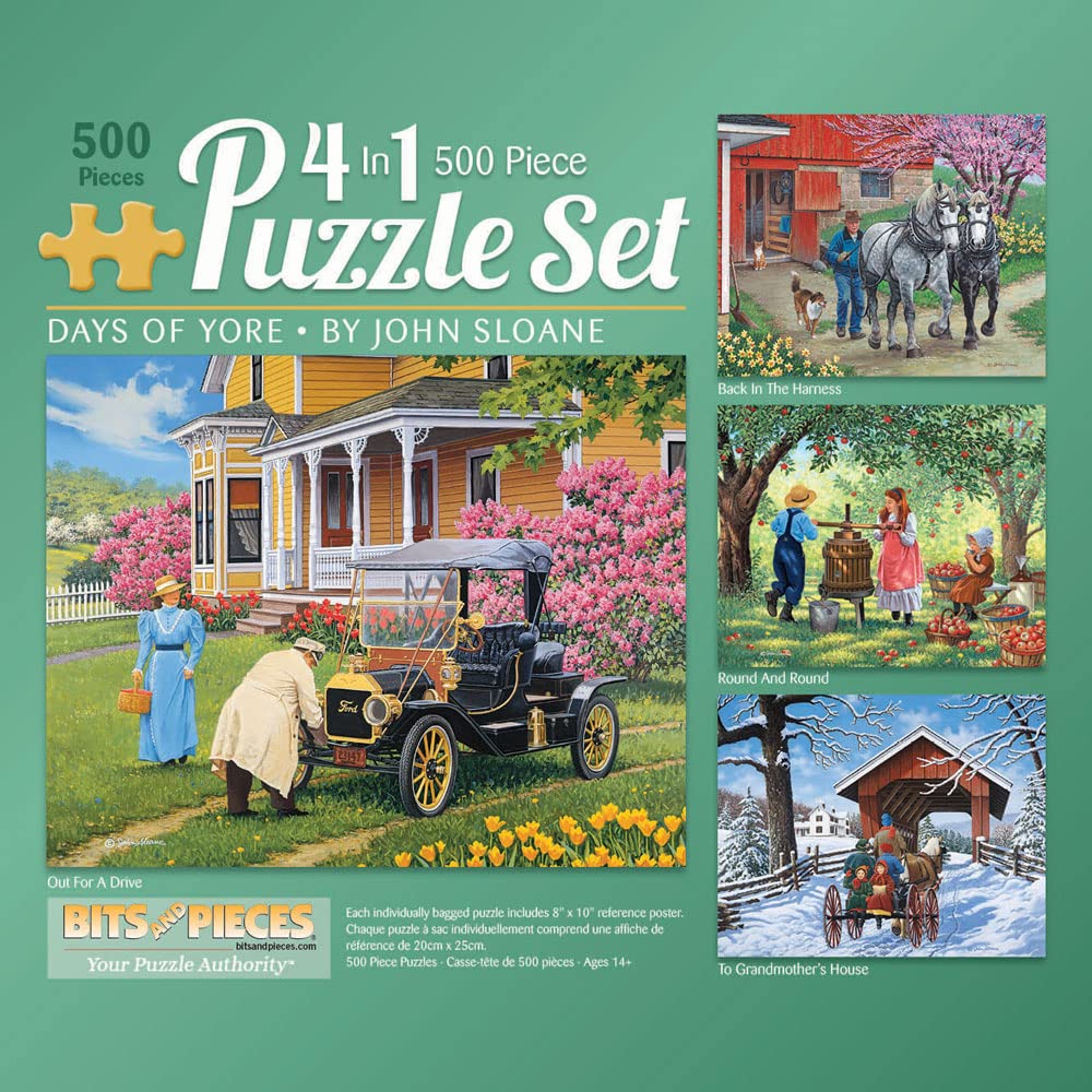 Bits and Pieces - 4-in-1 Multi-Pack - 500 Piece Jigsaw Puzzles for Adults-Each Measures 16" x 20" (46cm x 61cm)-Days of Yore by Artist John Sloane
