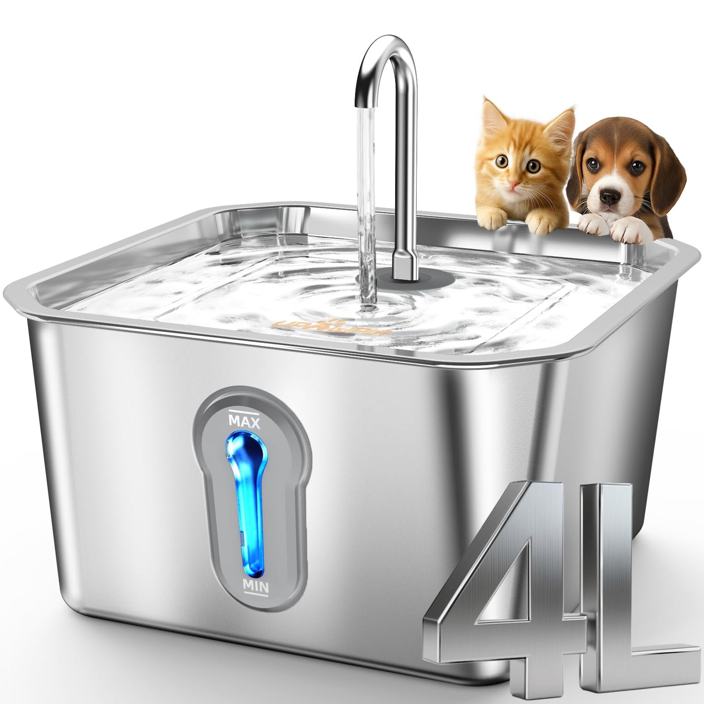 UPAWPIA Cat Water Fountain Stainless Steel 135oz/4L Pet Water Fountain for Cats Indoor Pets Dog Small Animal Automatic Dog Water Dispenser with 3 Filters 1 Sponge Quiet