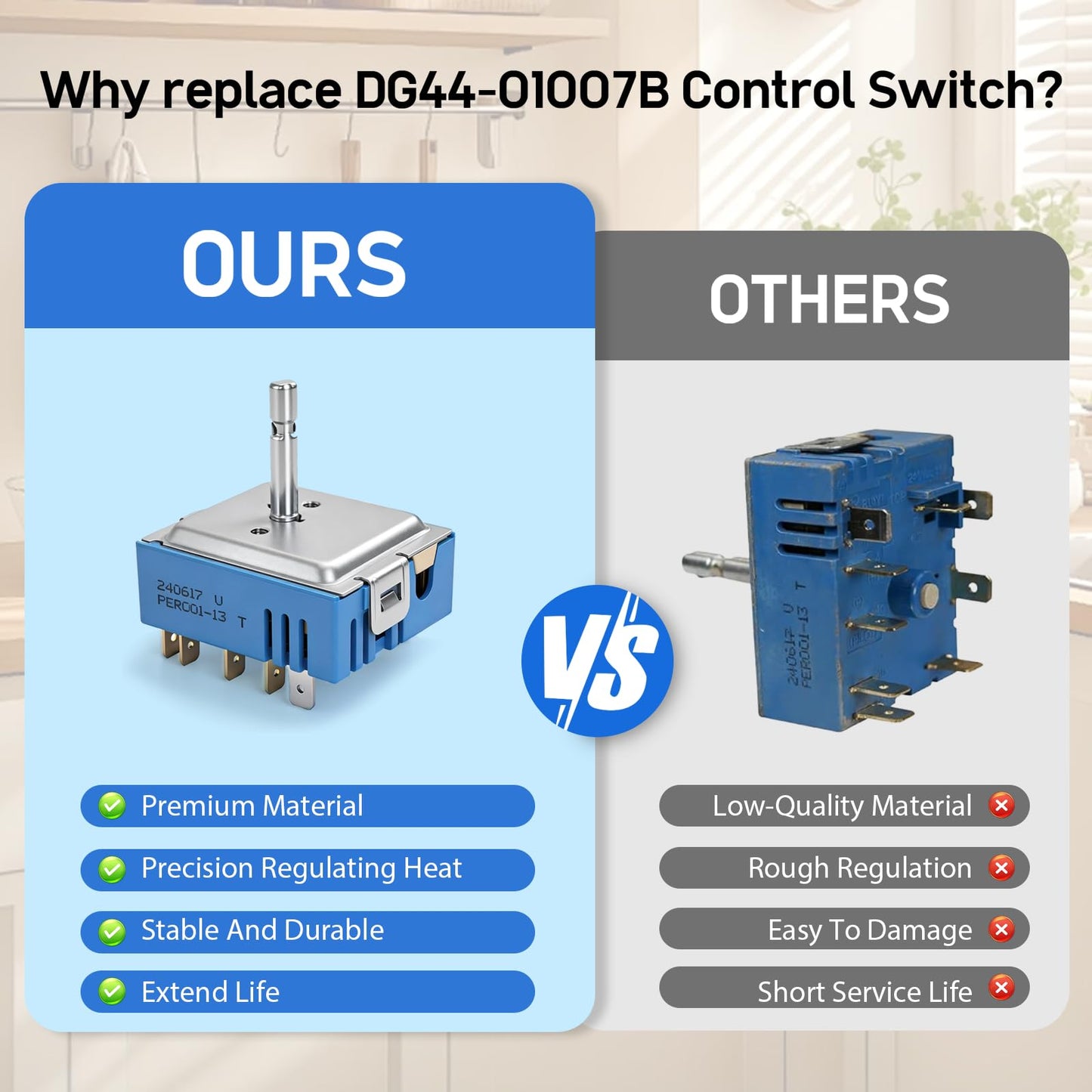 DG44-01007B Range Surface Element Control Switch compatible with Samsung Electric Range, Replacement for DG44-01007A, PER001-03, PER001-13T, 4929395, AP6003098, PS11735755, EAP11735755