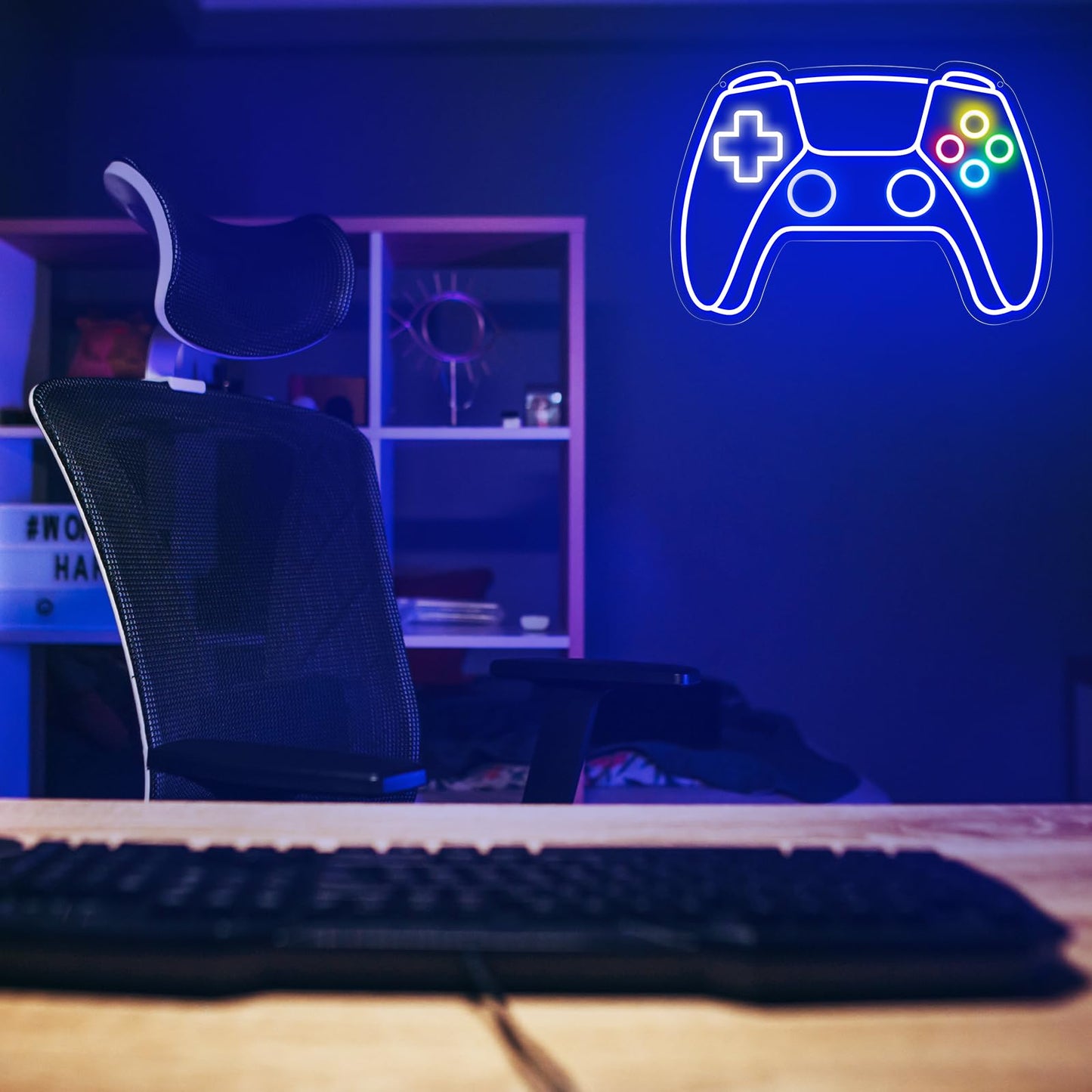 Ethereal Lomoer Gamer Neon Sign, Gamepad Shaped LED Sign for Room Decor, Gaming Boys Wall USB Powered Gifts Teens, Boys, Kids Blue