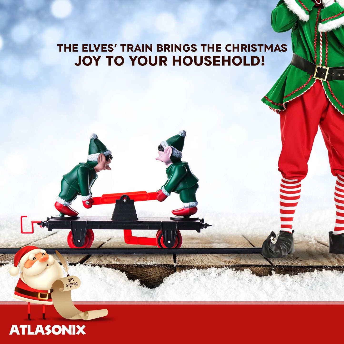 Christmas Train Set for Under The Tree with Lights, and Sounds - Holiday Train Around Christmas Tree w/Large Tracks | Electric Train Set with 160 Inches of Track and 2 Xmas Elves - Black