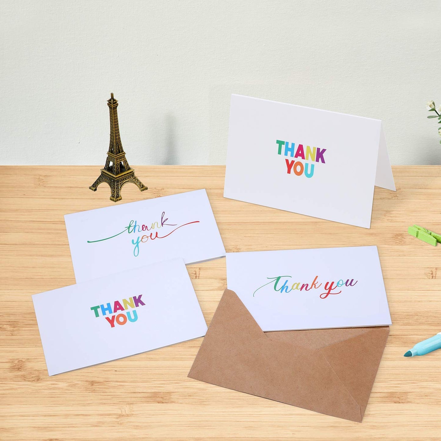 144 Bulk Thank You Cards with Envelopes, Ohuhu Thank You Notes Box Set with 8 Elegant Rainbow-Colored Designs Greeting Cards for Business, Wedding, Baby Shower, Blank Inside, 4x6 Inch