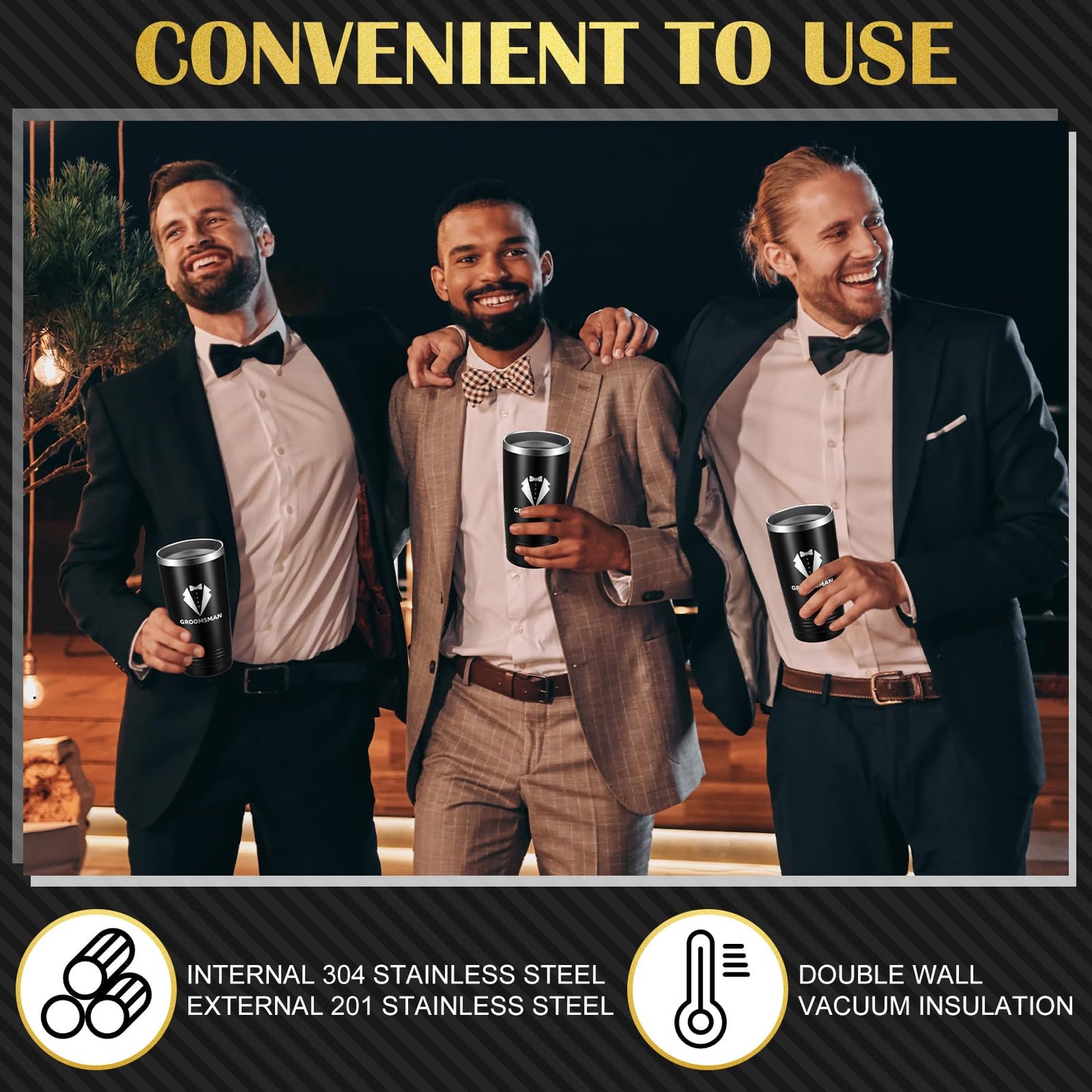Skylety 8 Pack 20 oz Groomsmen Gifts Groom Cups Groomsmen Tumblers with Lid Stainless Steel Groomsmen Cups for Bachelor Party Wedding Proposal Travel Gift