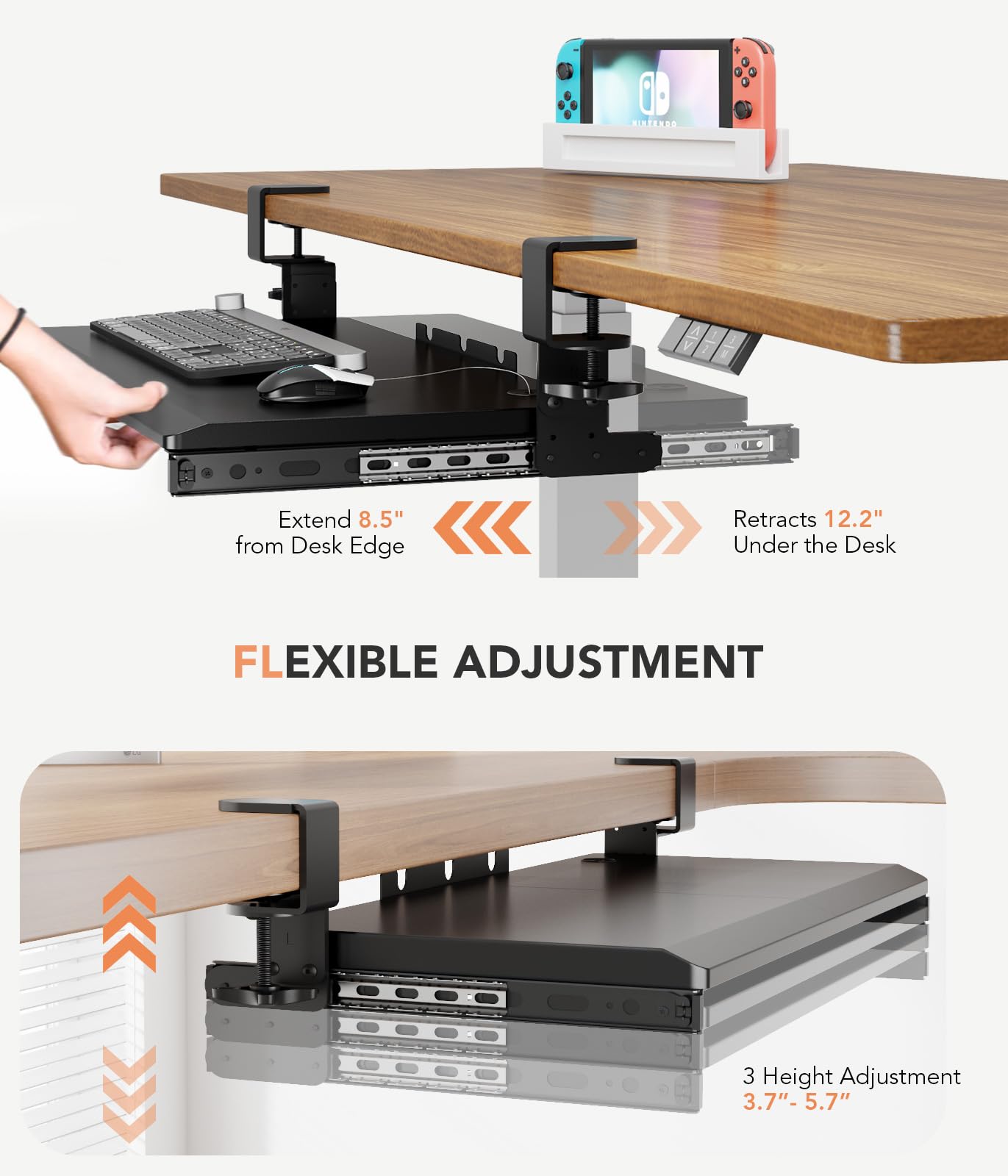 Keyboard Tray Under Desk Pull Out with Extra Sturdy C Clamp Mount System, 27(32 inch Including Clamps) x 11 Inch Slide-Out Platform Computer Drawer for Typing Black