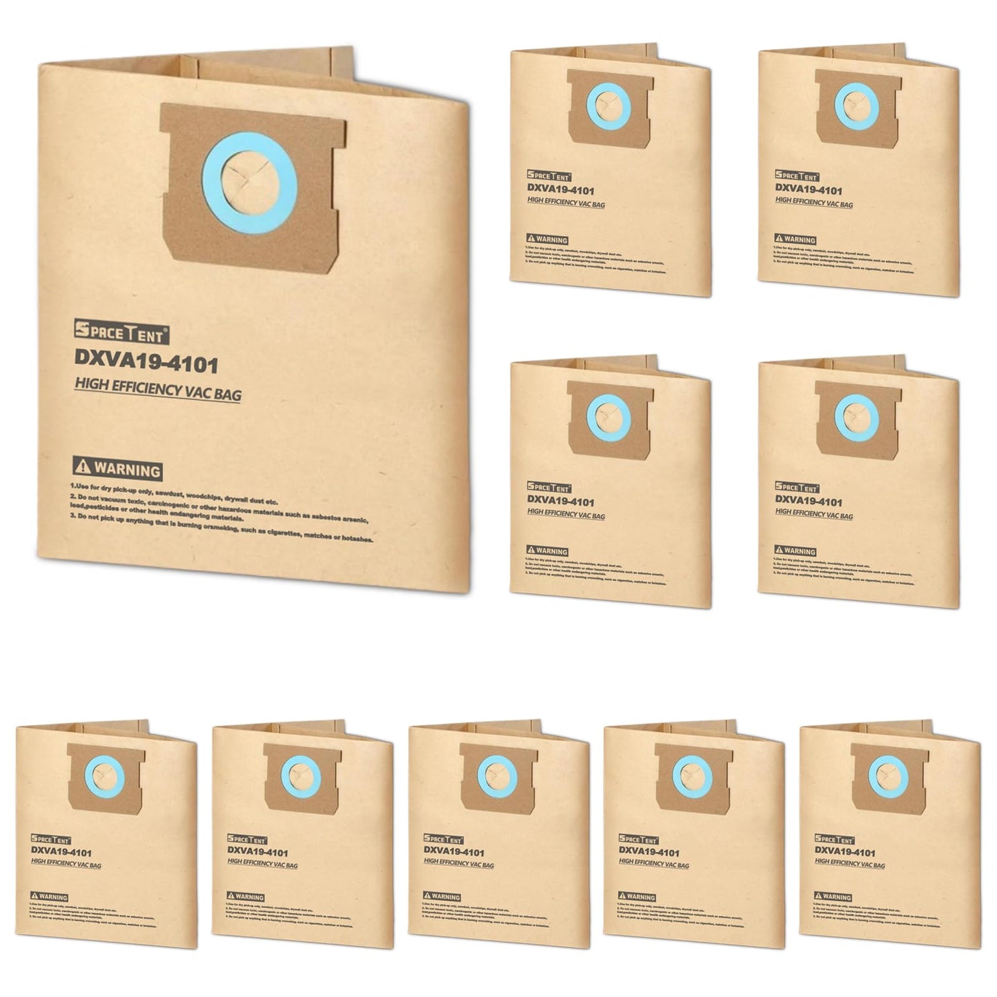 SpaceTent 10 Pack High Efficiency Replacement Filter Bags for DEWALT 6 to 10 Gallon Wet/Dry Vacs - Part # DEWALT DXVA19-4101